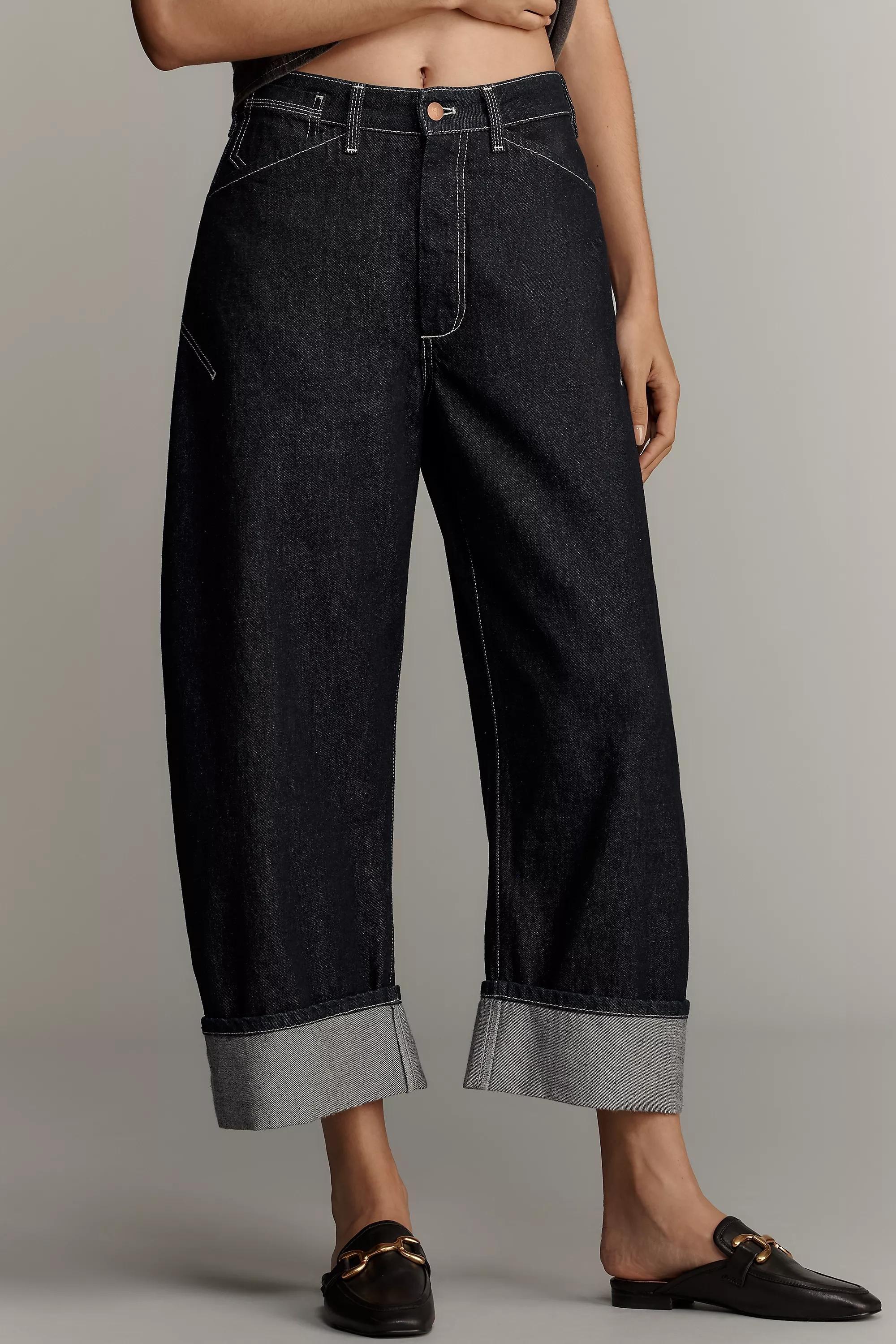 Navy Pilcro High-Rise Carpenter Barrel Jeans, Navy, A501_0091, large image number 2