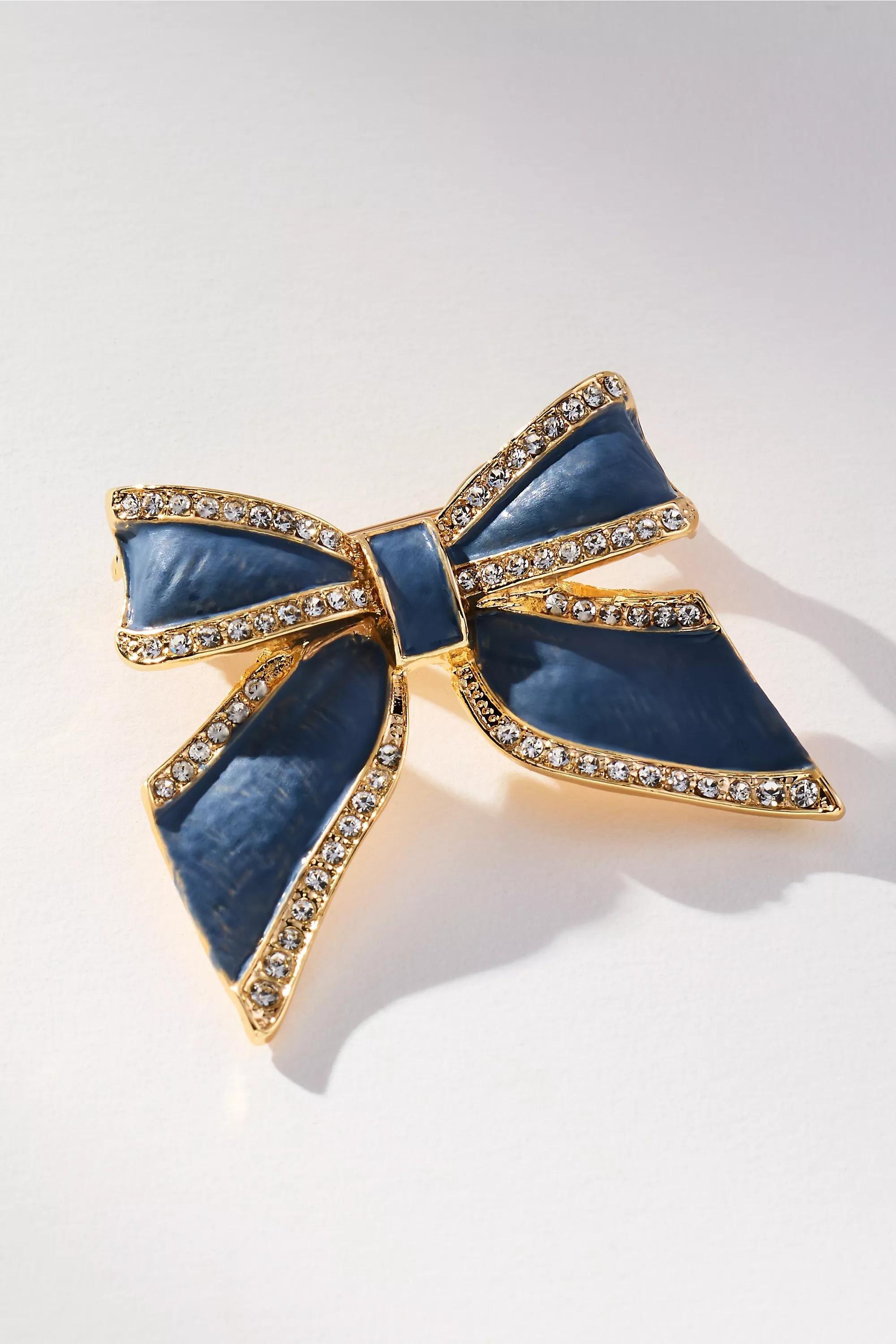 Crystal Bow Brooch, Blue, A501_0044, medium
