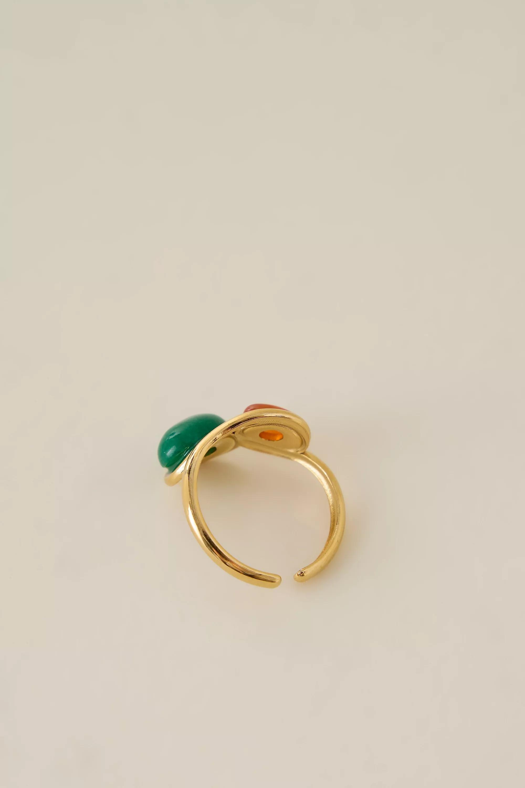 Holly Gold-Plated Double Stone Ring, Gold, A501_0032, medium