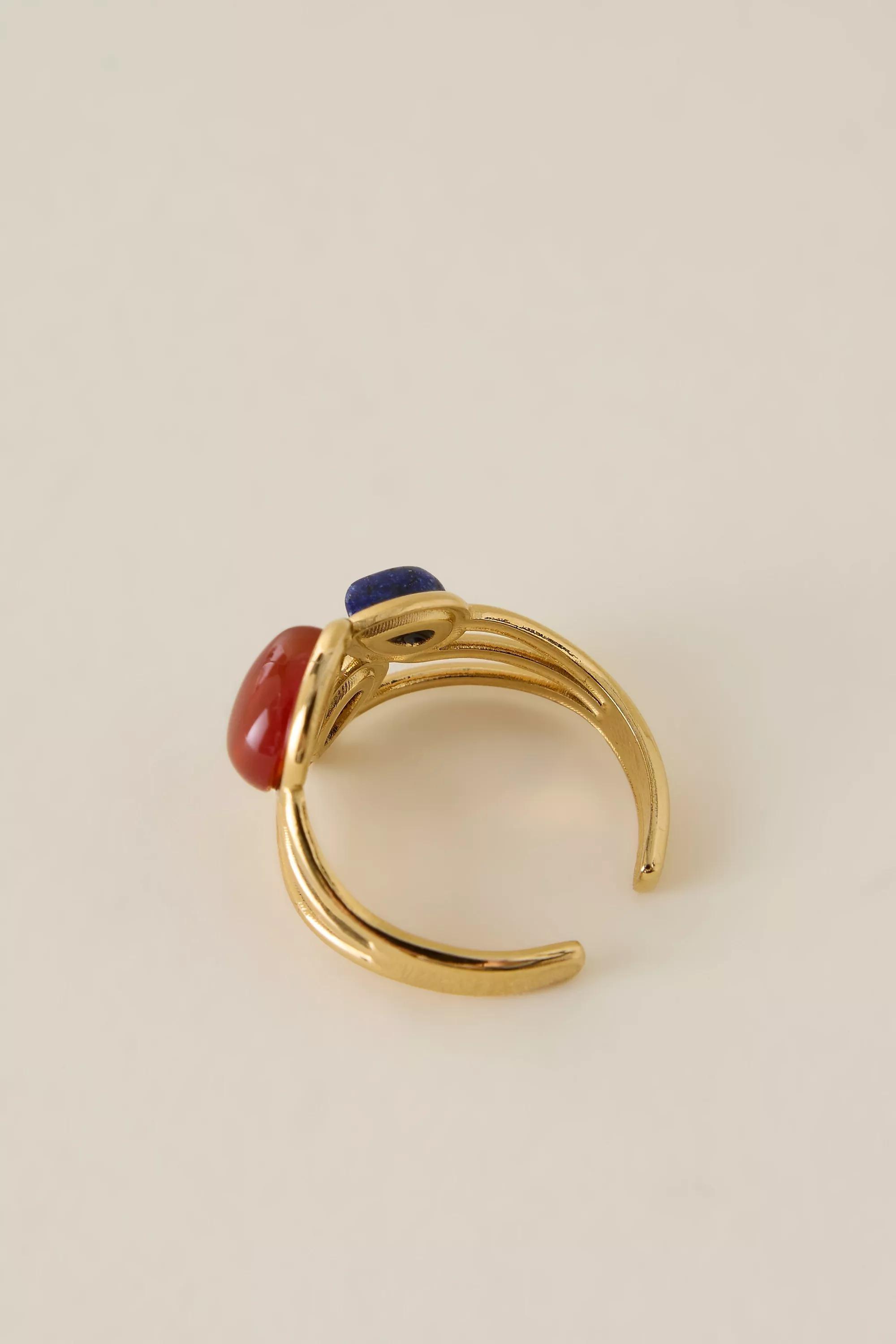 Gold-Plated Triple Stone Ring, Orange, Orange, large image number 0
