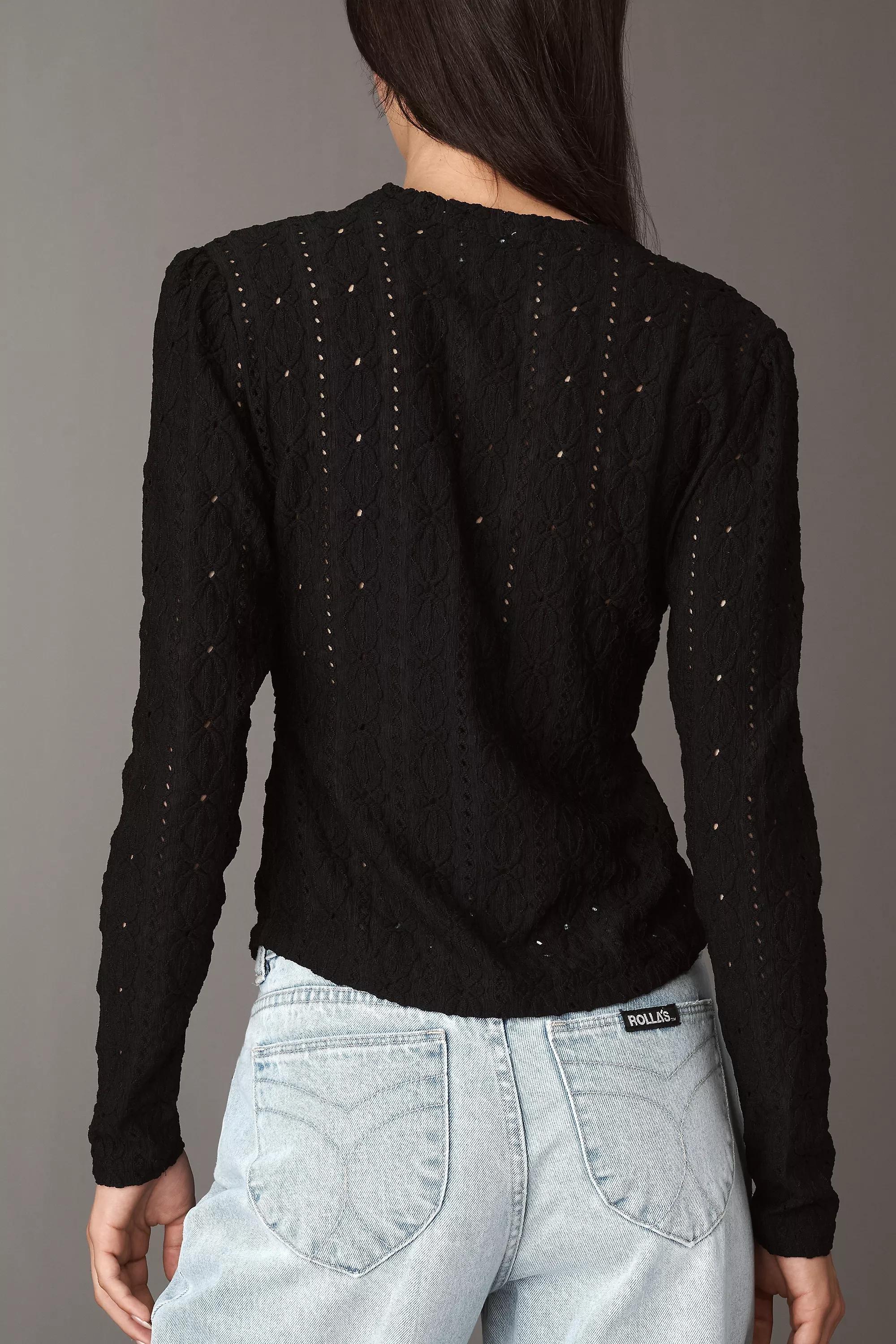 Maeve Textured Eyelet Top, Black, A501_0001, large image number 1