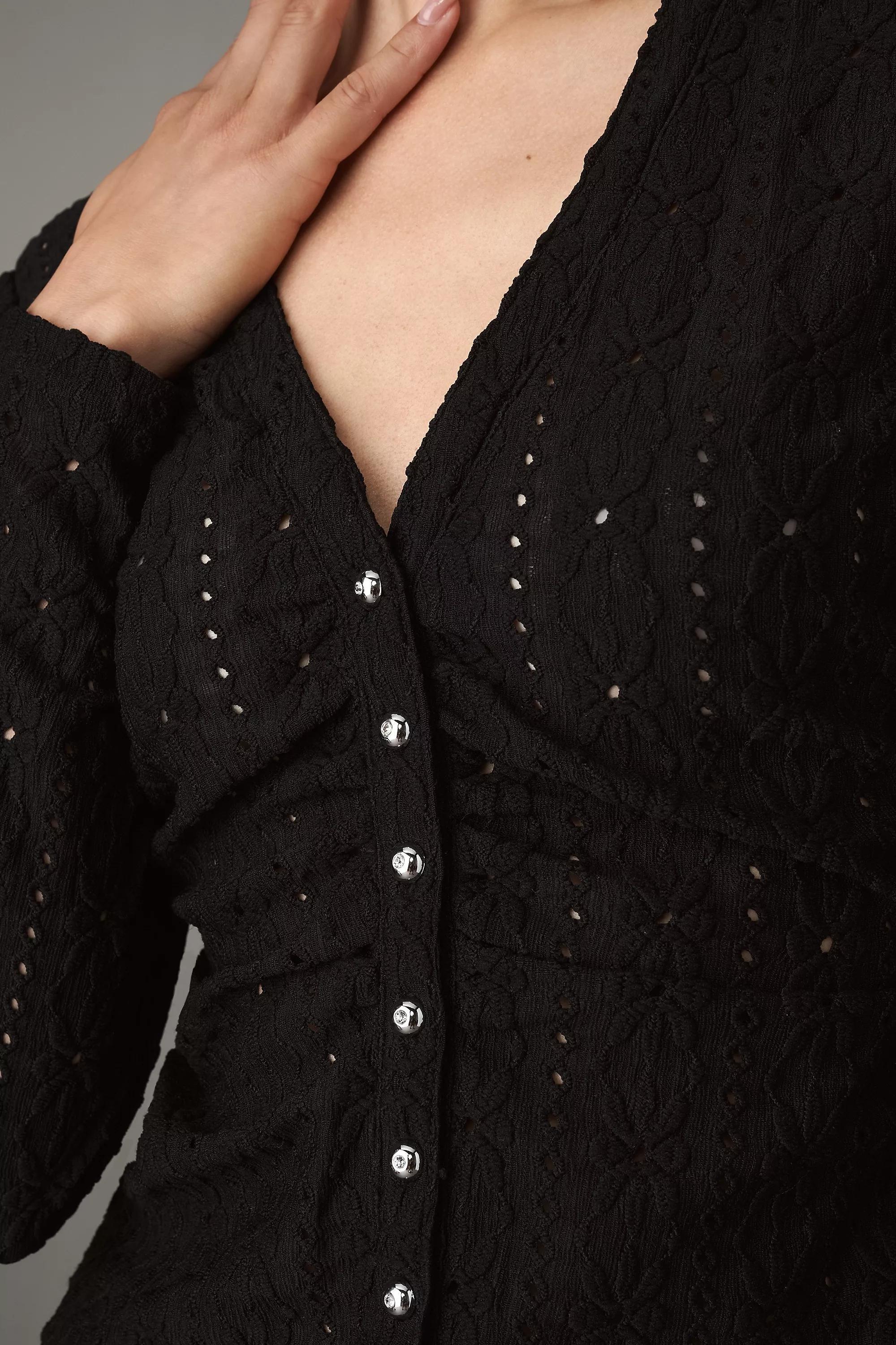 Maeve Textured Eyelet Top, Black, A501_0001, large image number 2