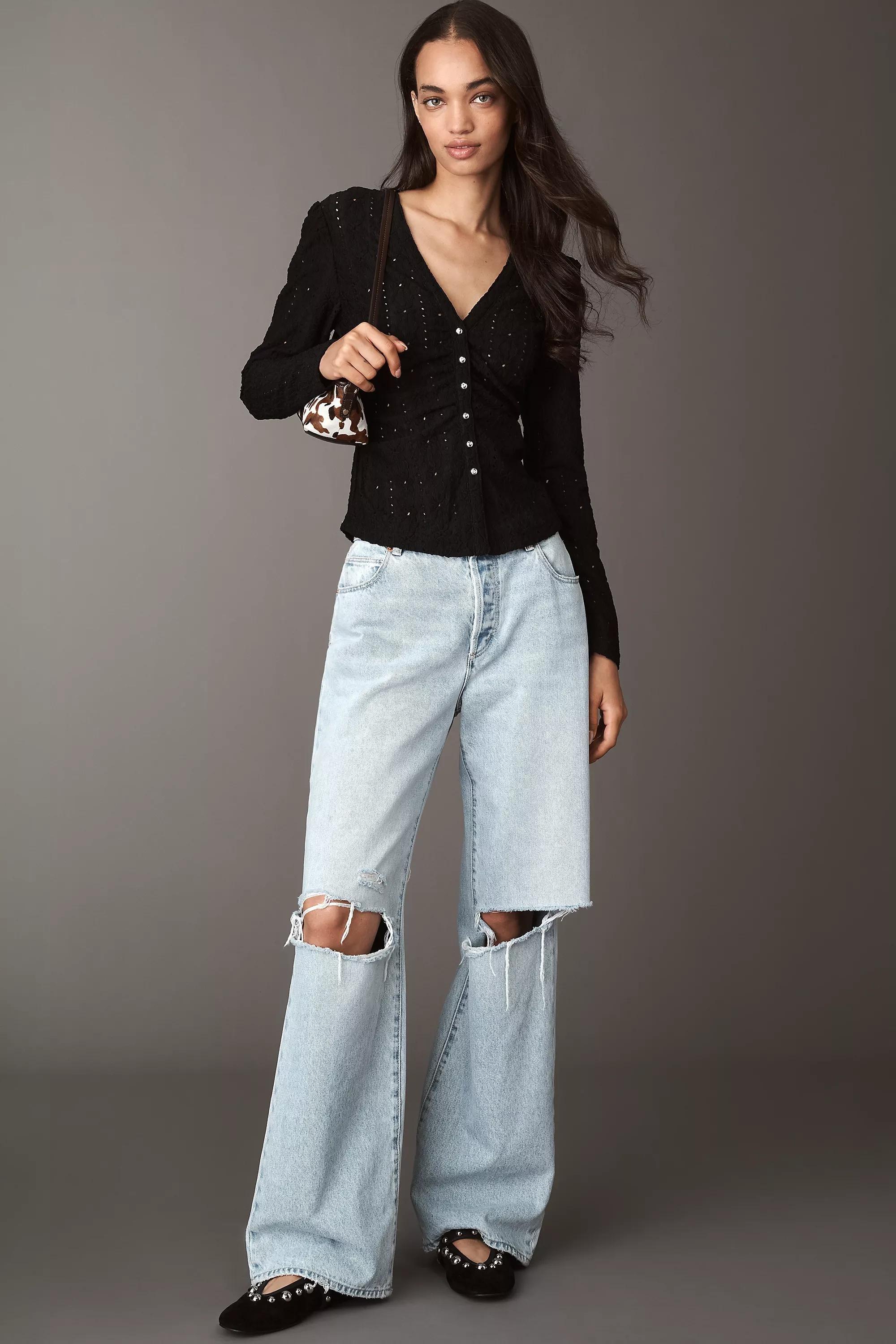 Maeve Textured Eyelet Top, Black, A501_0001, large image number 3