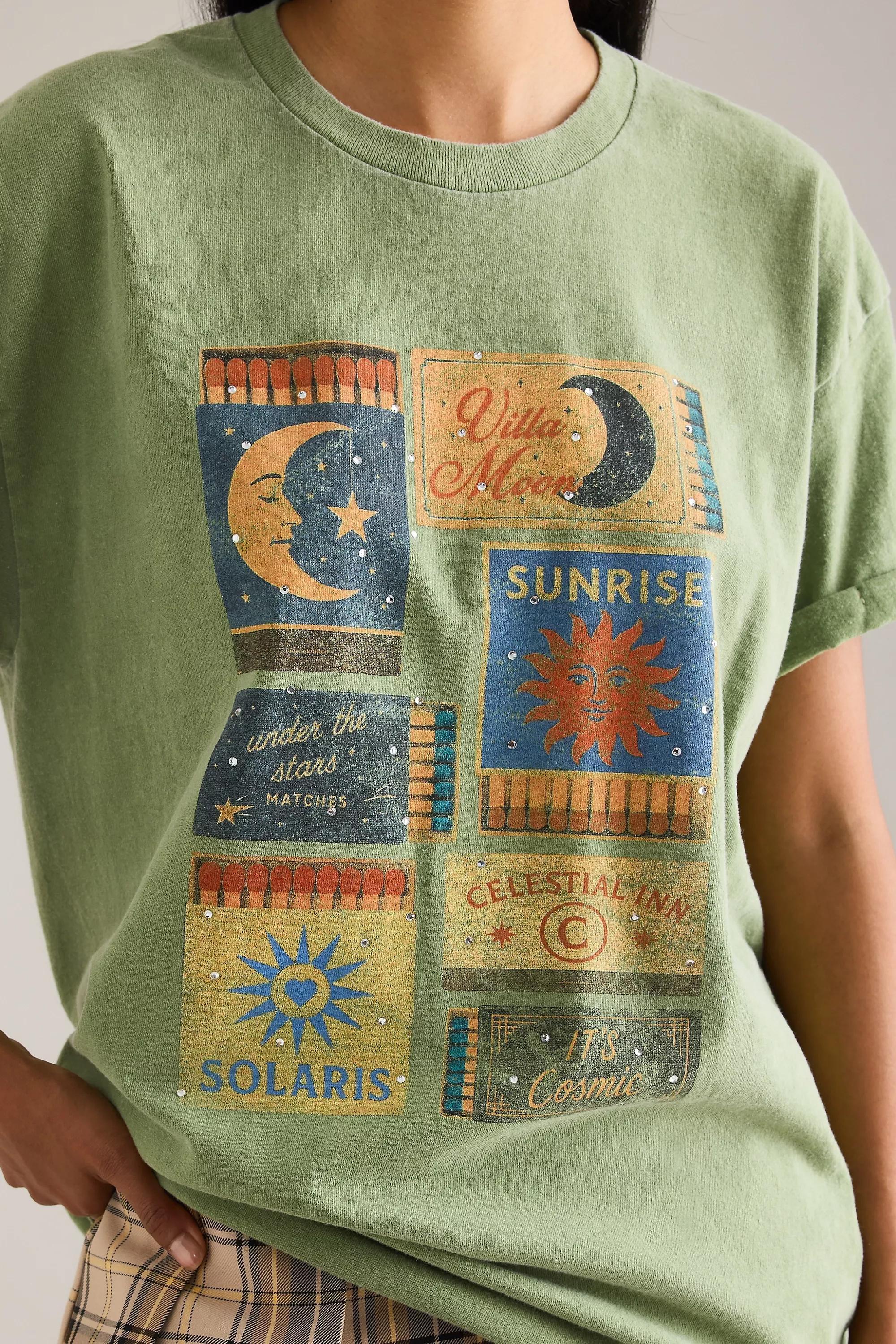 By Anthropologie Celestial Boyfriend T-Shirt, Green, , large image number 4
