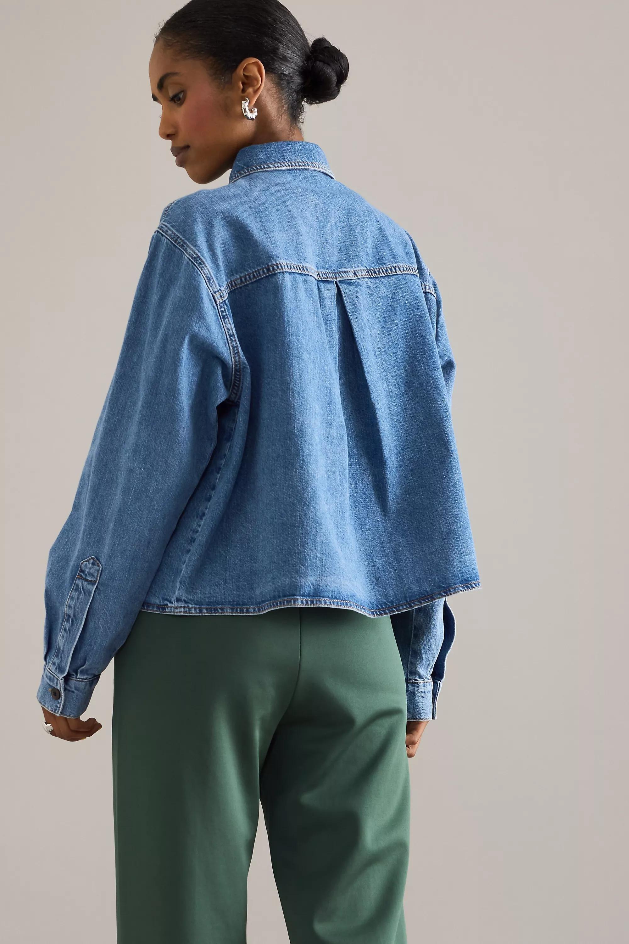 By Anthropologie Long-Sleeve Crop Denim Top, Blue, A501_0093, large image number 4