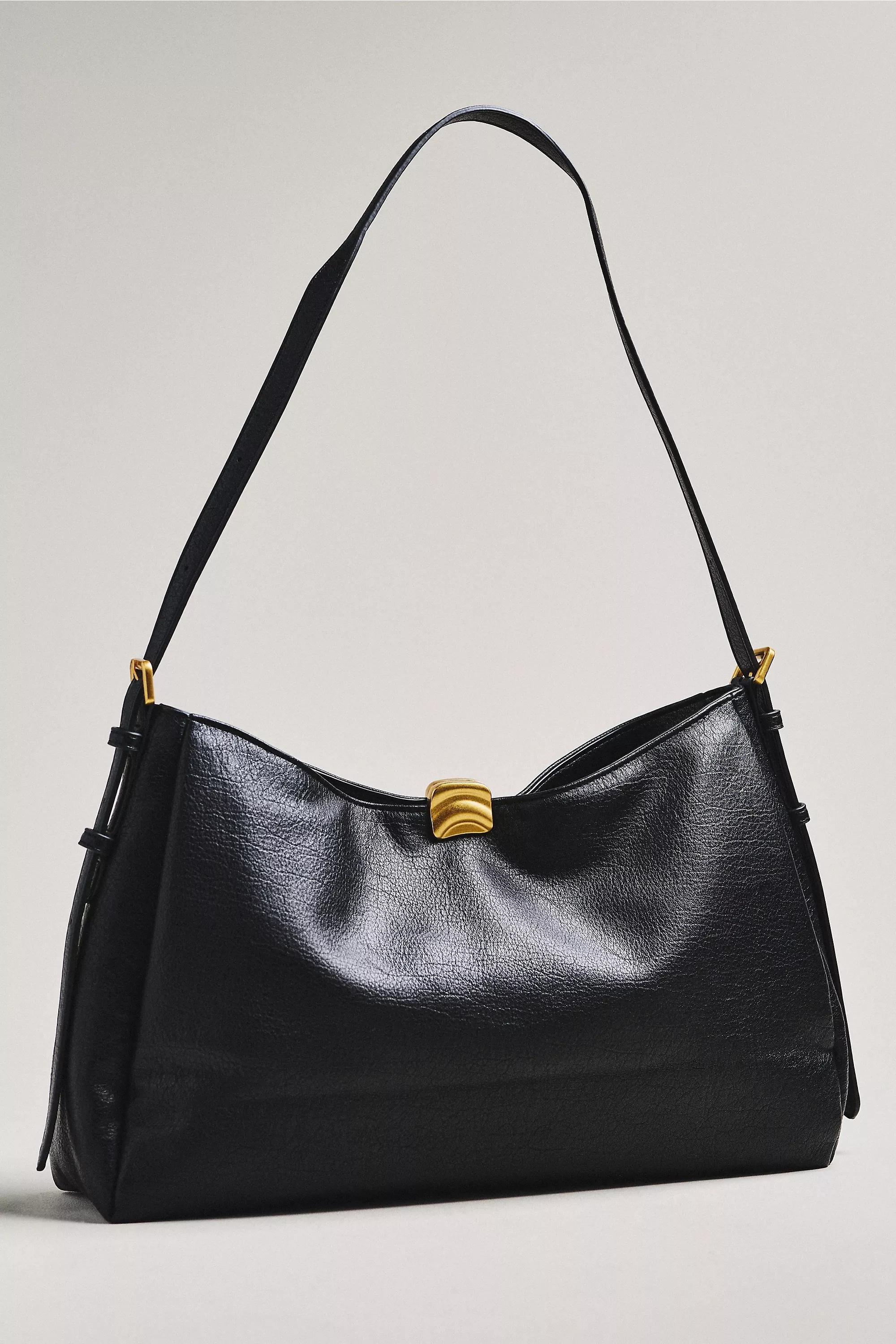 BLACK Foldover Slouchy Buckle Shoulder Bag, A501_0001, medium