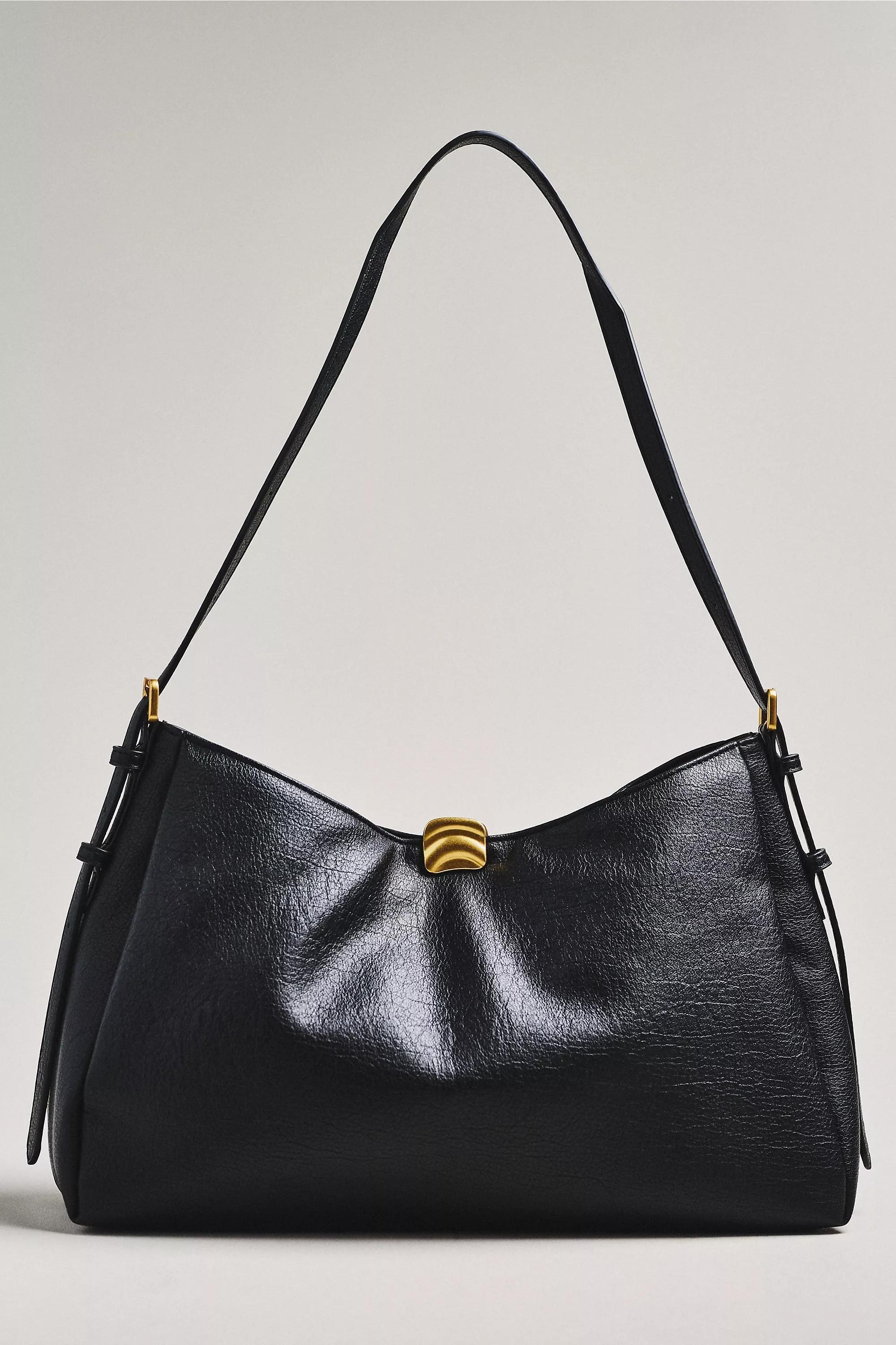 BLACK Foldover Slouchy Buckle Shoulder Bag, A501_0001, large image number 3