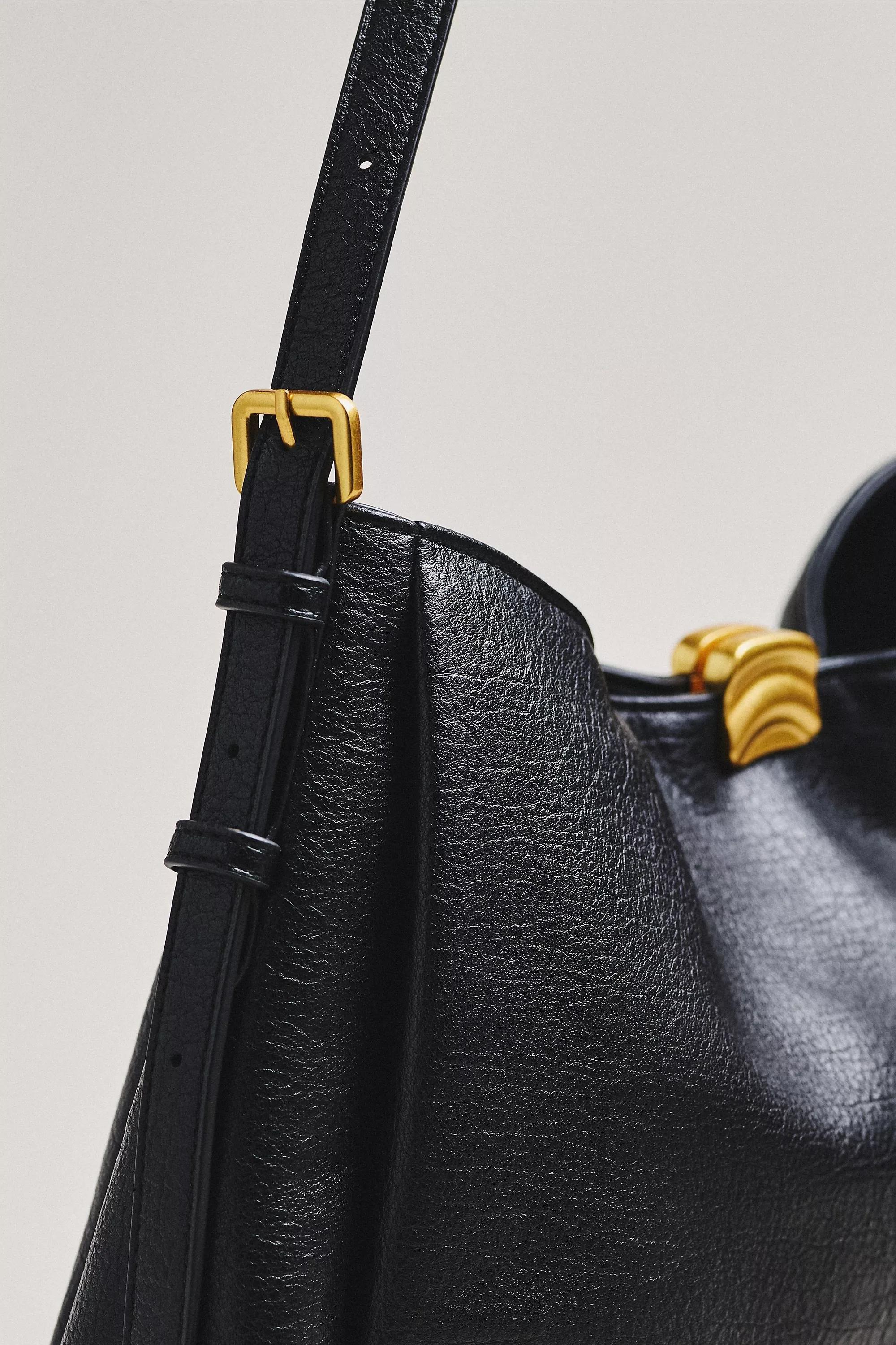 BLACK Foldover Slouchy Buckle Shoulder Bag, A501_0001, large image number 4