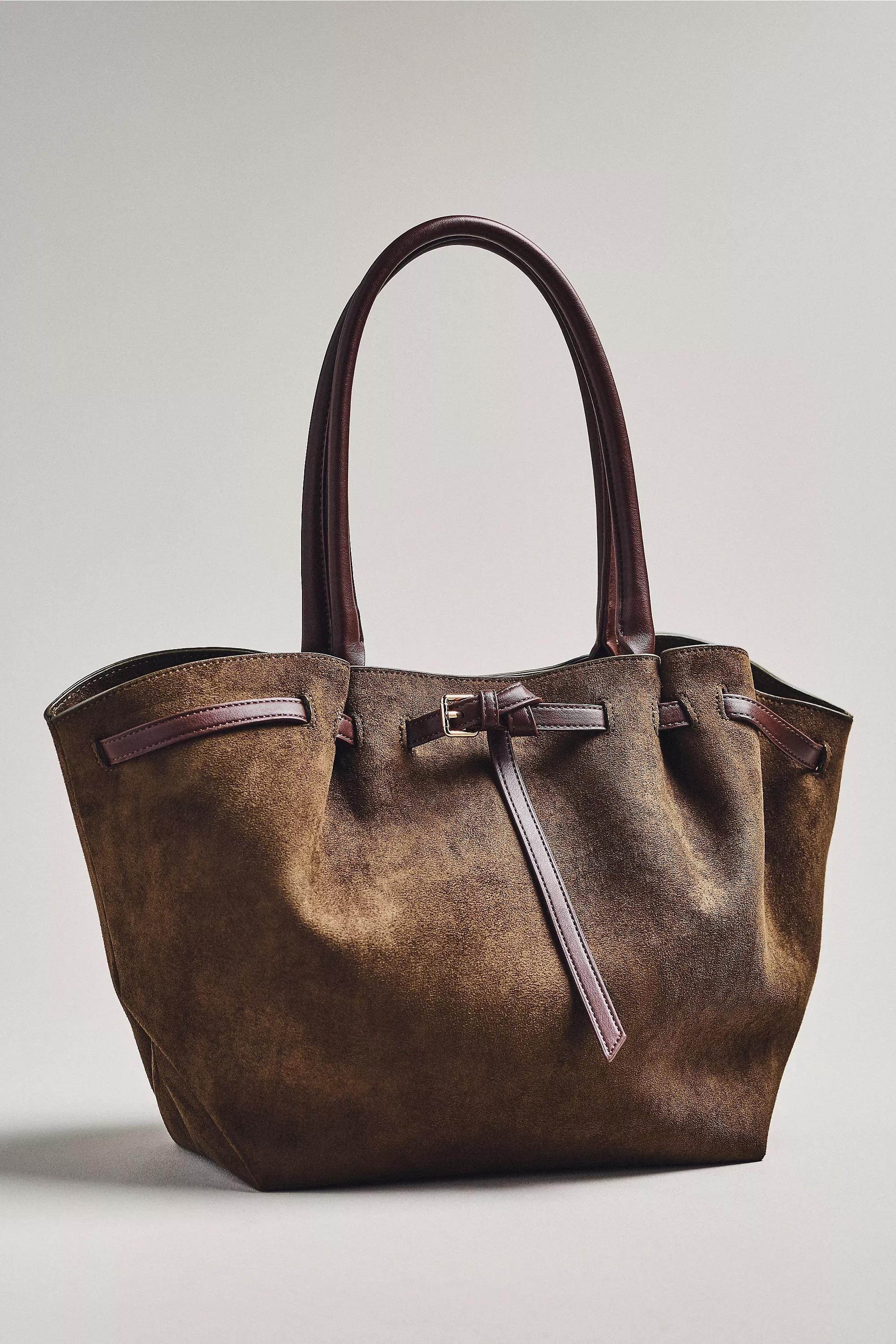 By Anthropologie Faux-Suede Belted Tote Bag, Brown, A501_0037, medium
