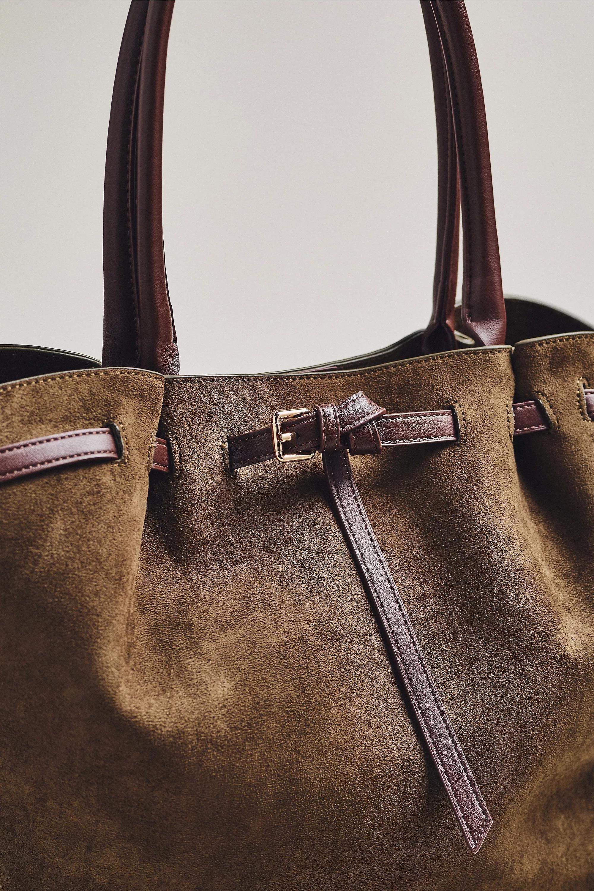 By Anthropologie Faux-Suede Belted Tote Bag, Brown, A501_0037, large image number 2