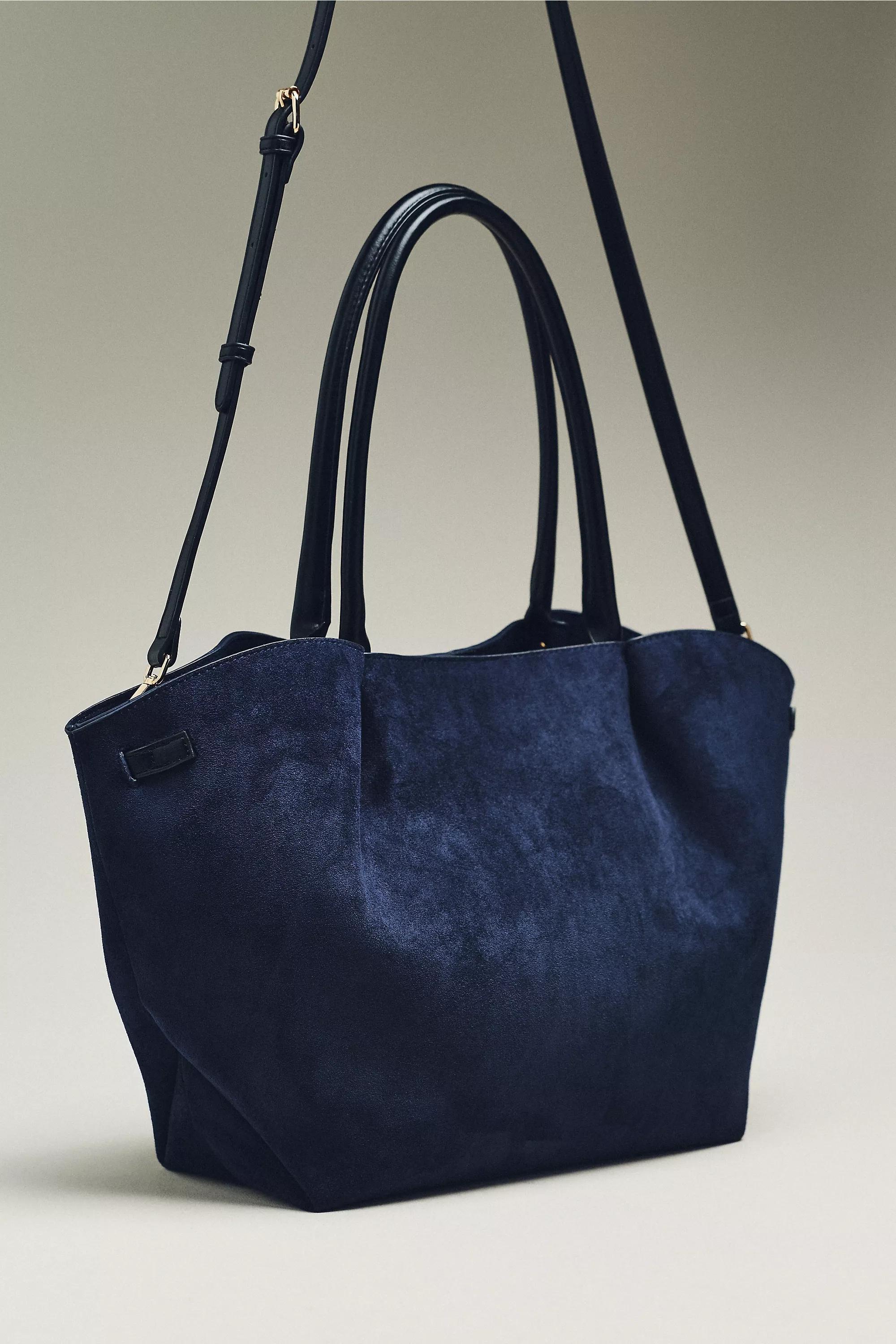 By Anthropologie Faux-Suede Belted Tote Bag, Navy, A501_0439, large image number 1