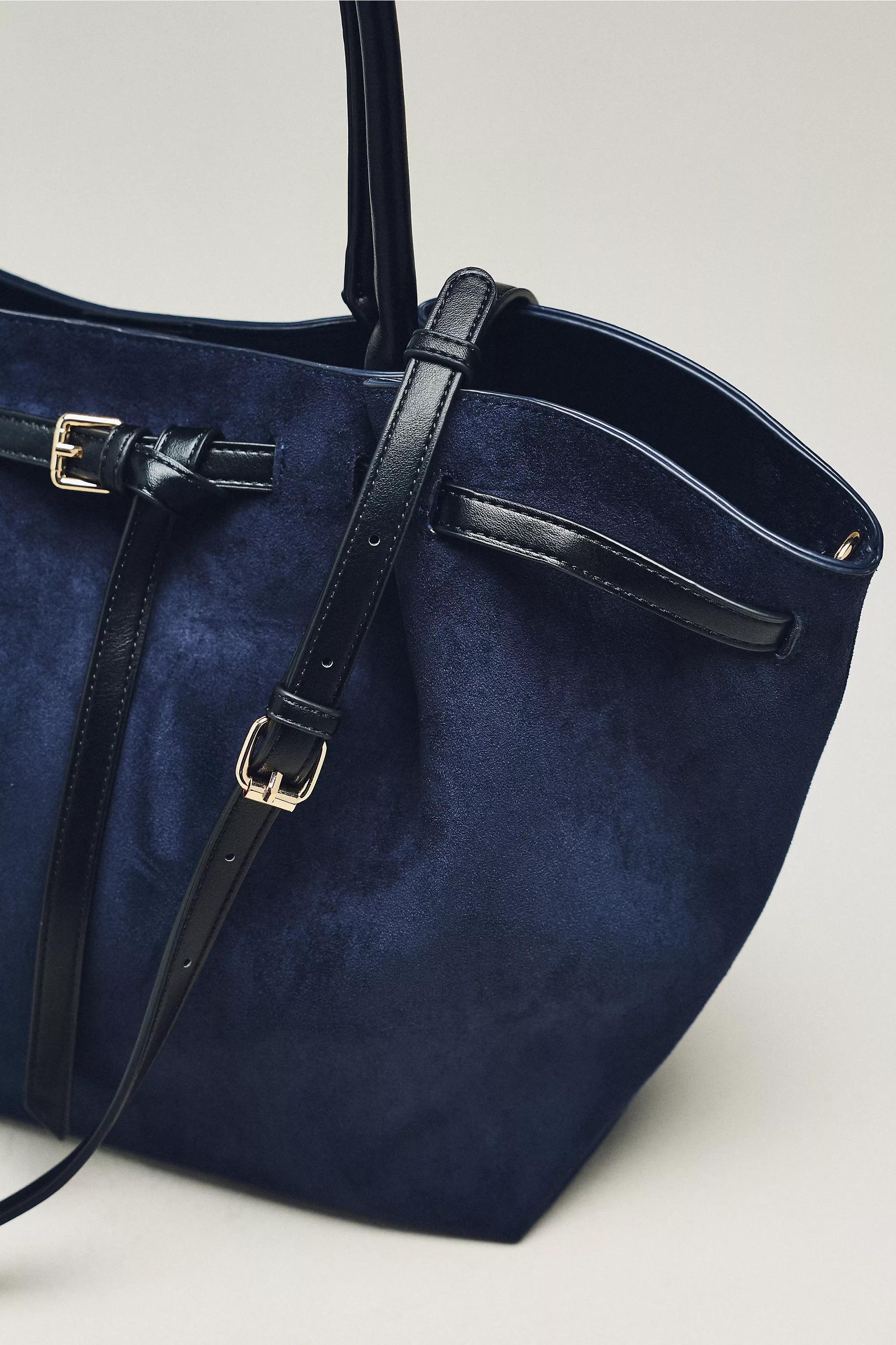 By Anthropologie Faux-Suede Belted Tote Bag, Navy, A501_0439, large image number 2