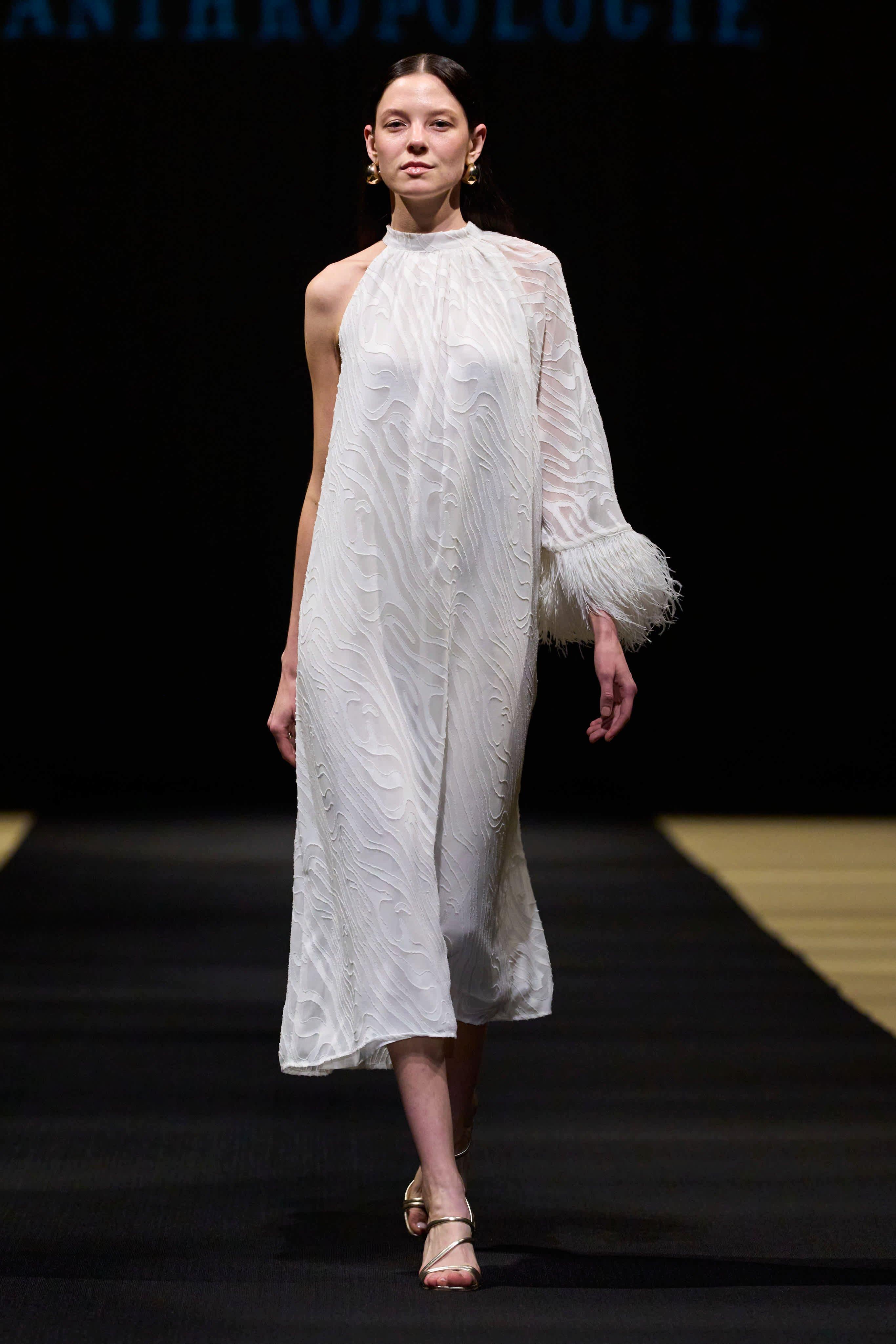 By Anthropologie Halter Feather-Cuff Maxi Dress, White, A501_0010, large image number 0