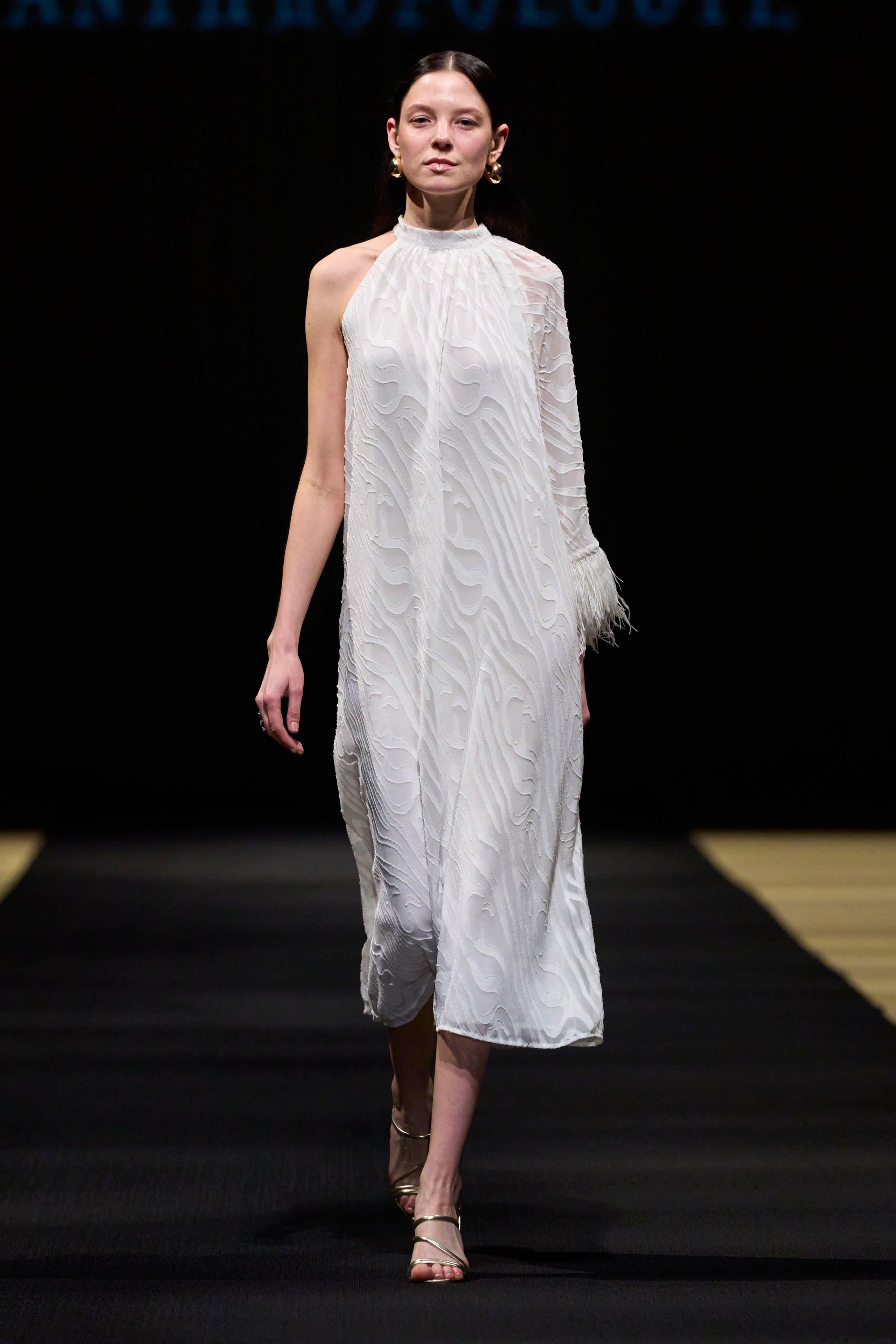 By Anthropologie Halter Feather-Cuff Maxi Dress, White, A501_0010, large image number 3