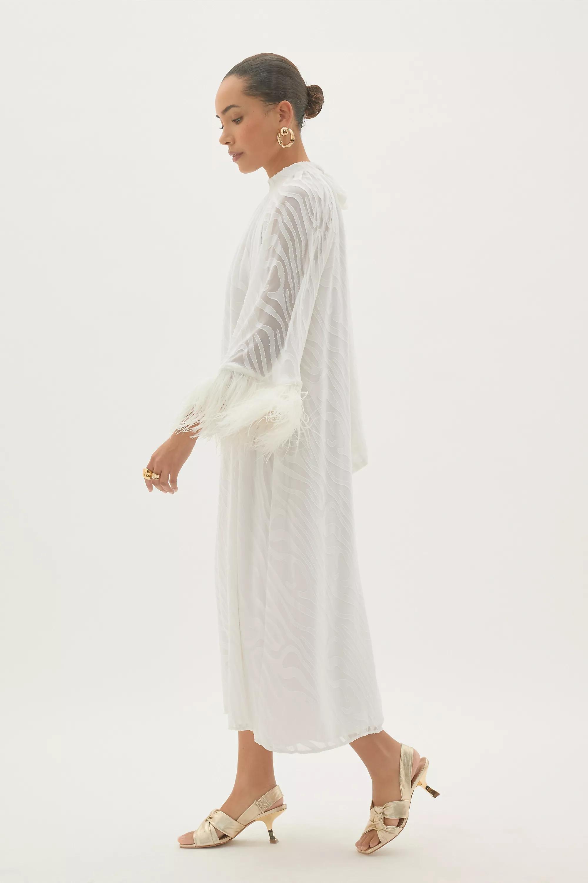 By Anthropologie Halter Feather-Cuff Maxi Dress, White, A501_0010, large image number 4