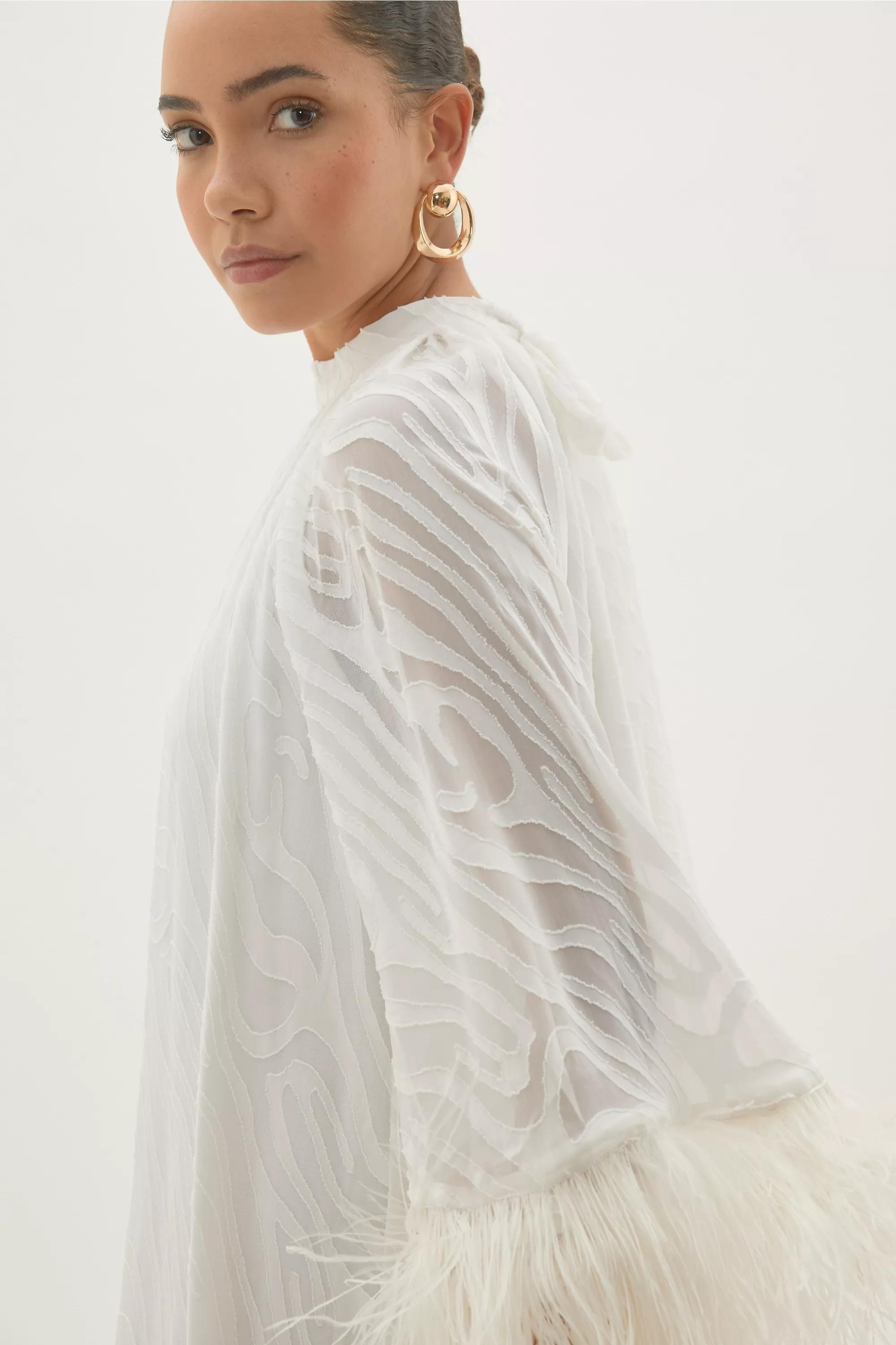 By Anthropologie Halter Feather-Cuff Maxi Dress, White, A501_0010, large image number 6