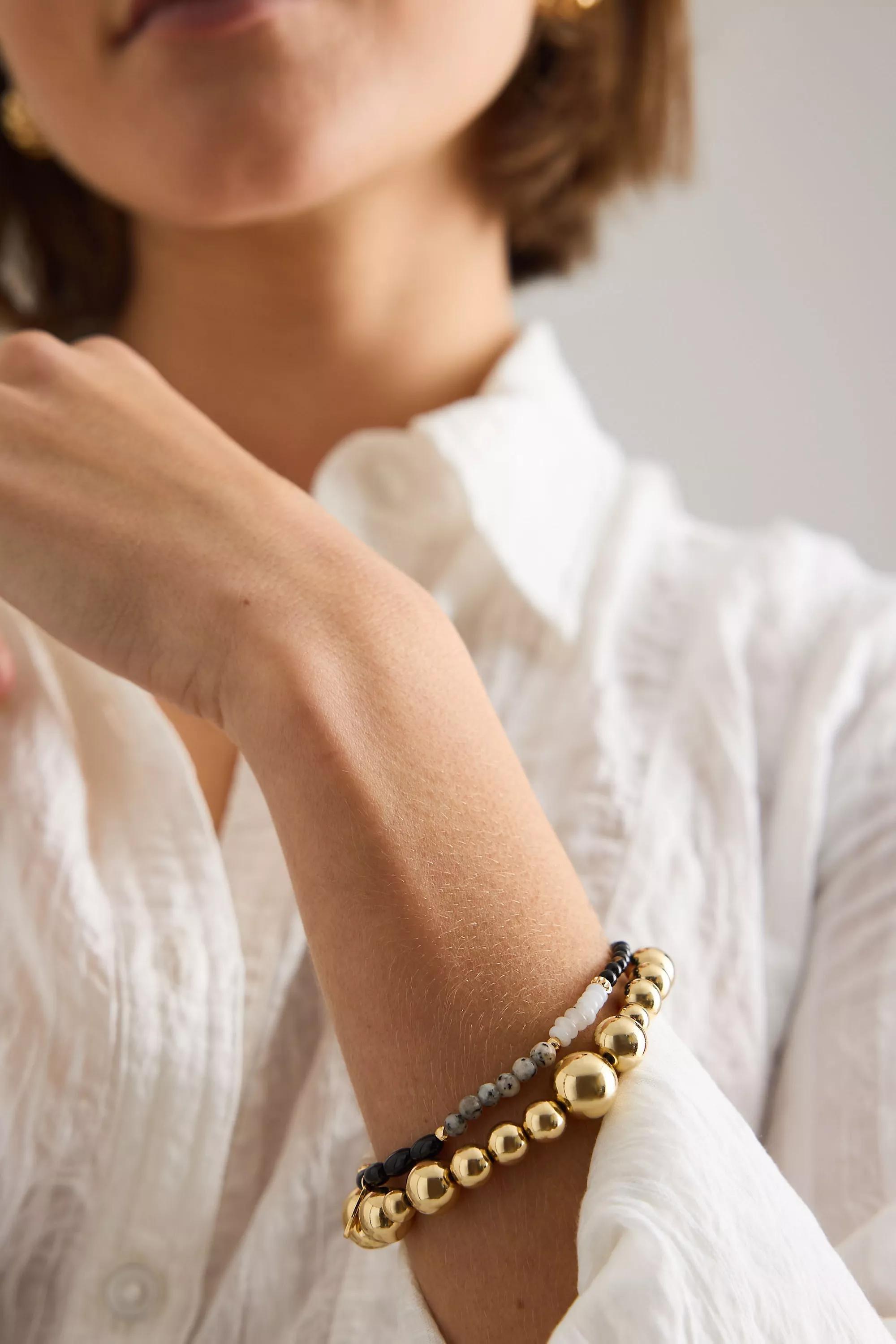 Beaded Stretch Bracelet, Black, A501_0001, medium