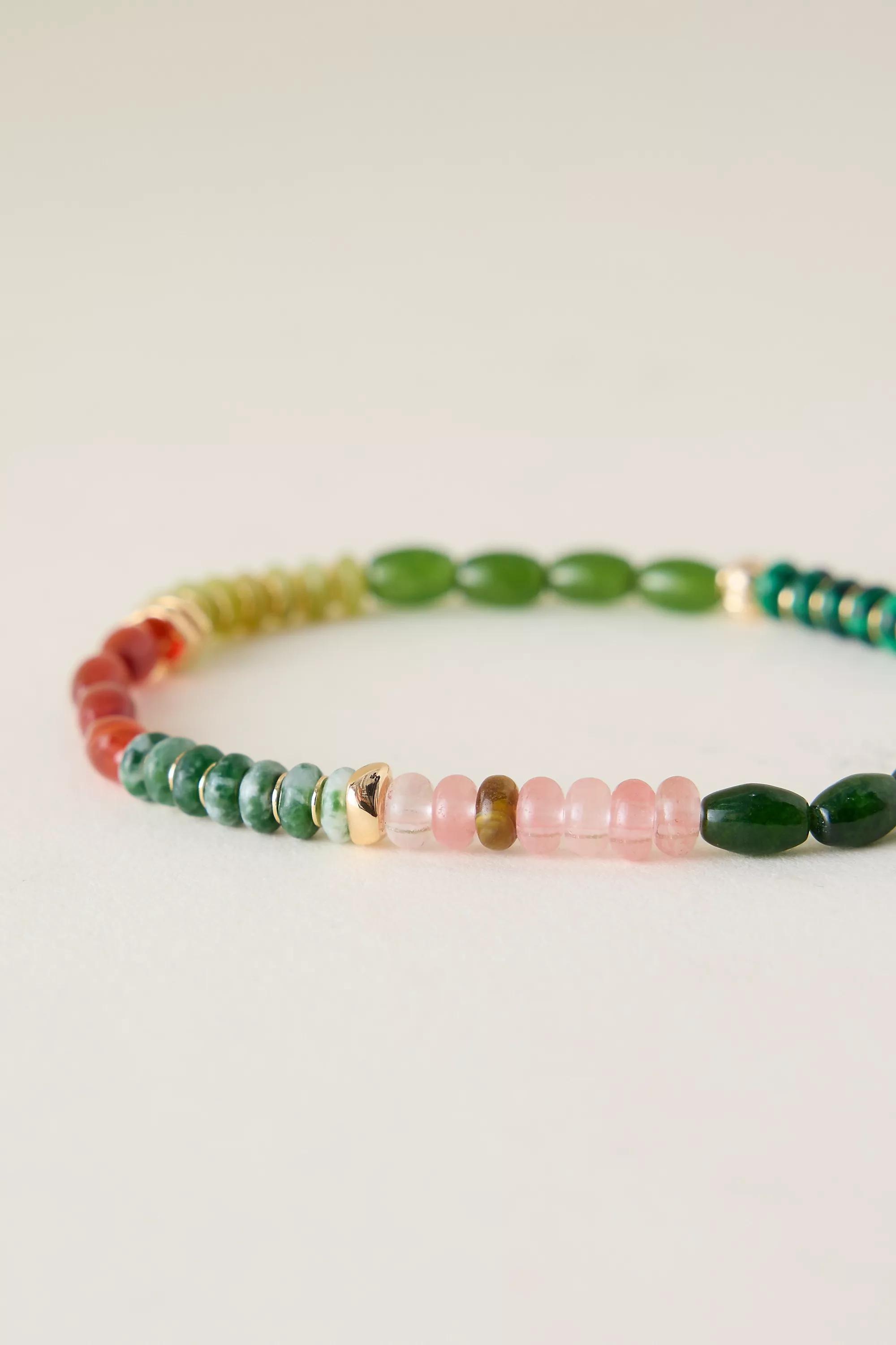 GREEN Beaded Stretch Bracelet, A501_0030, large image number 3