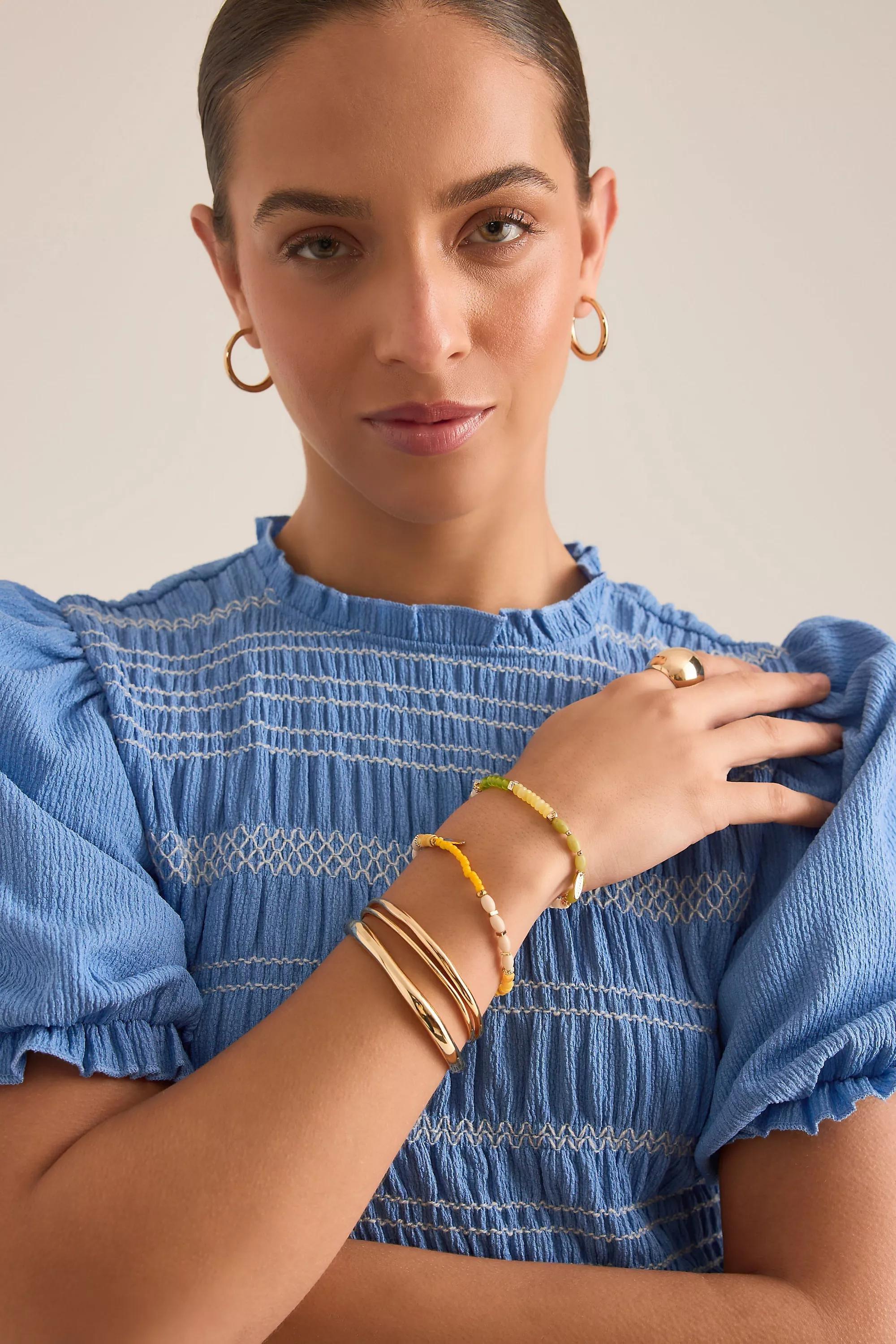 Beaded Stretch Bracelet, Yellow, A501_0034, large image number 1