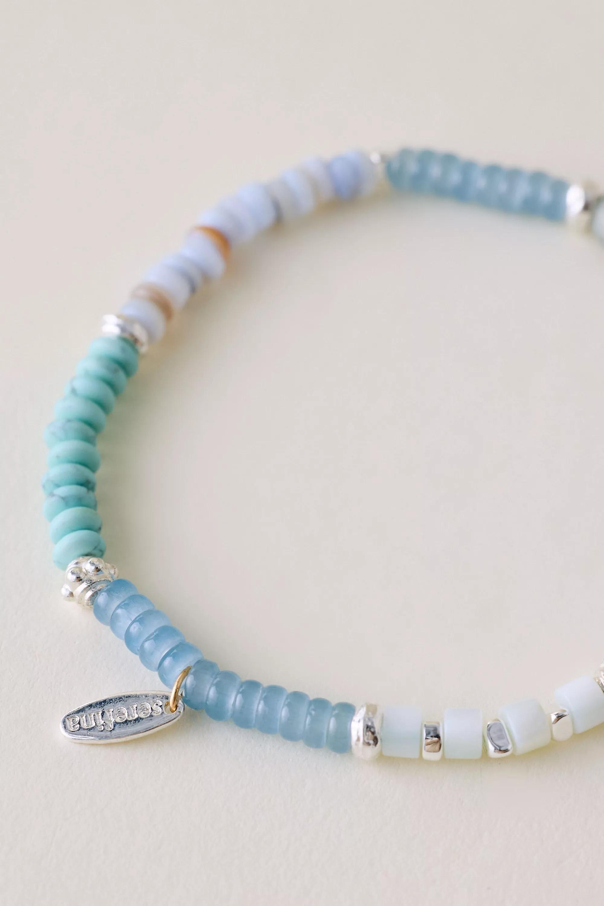 Beaded Stretch Bracelet, Blue, A501_0048, large image number 2