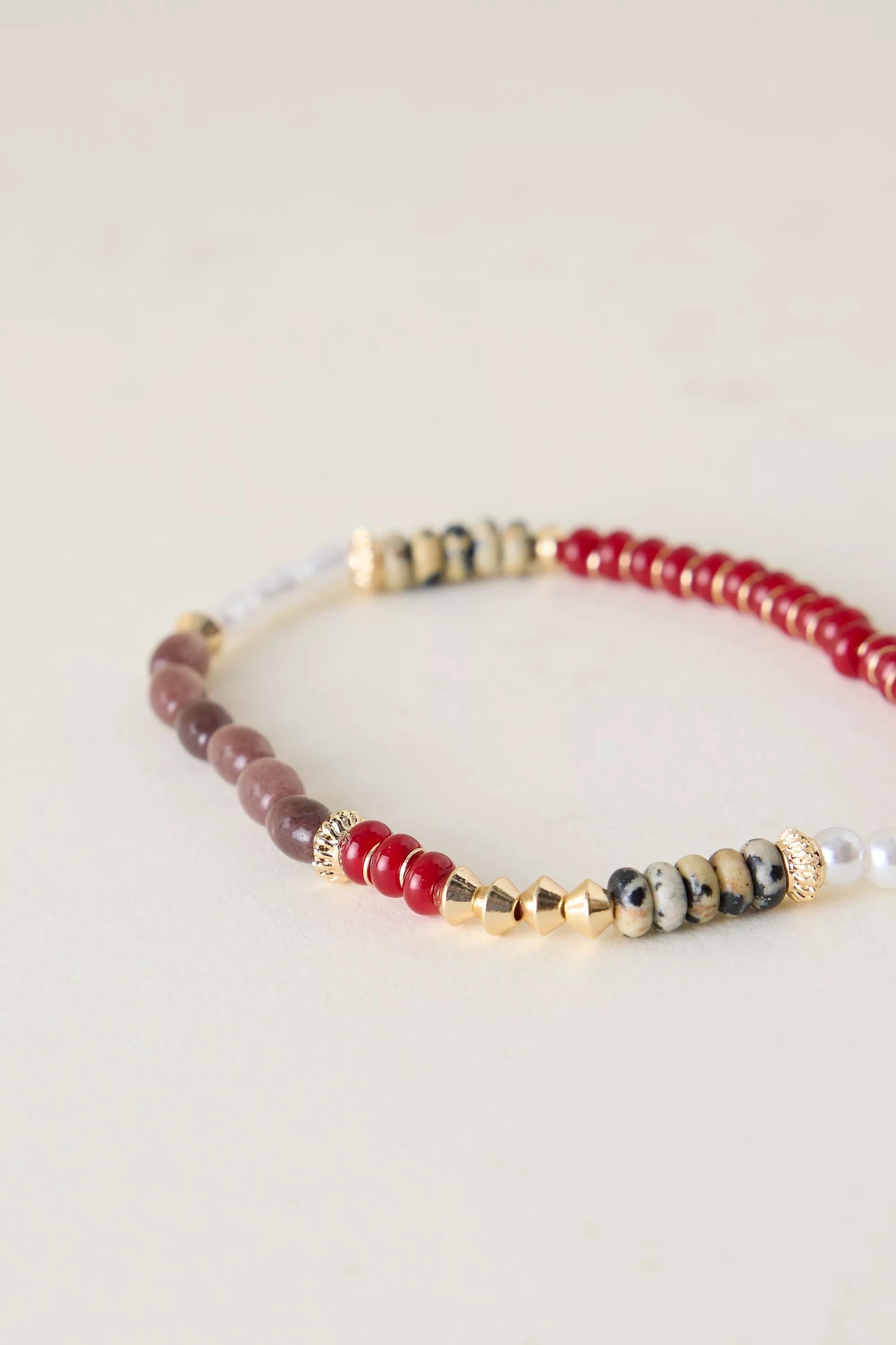 RED Beaded Stretch Bracelet, A501_0060, large image number 3