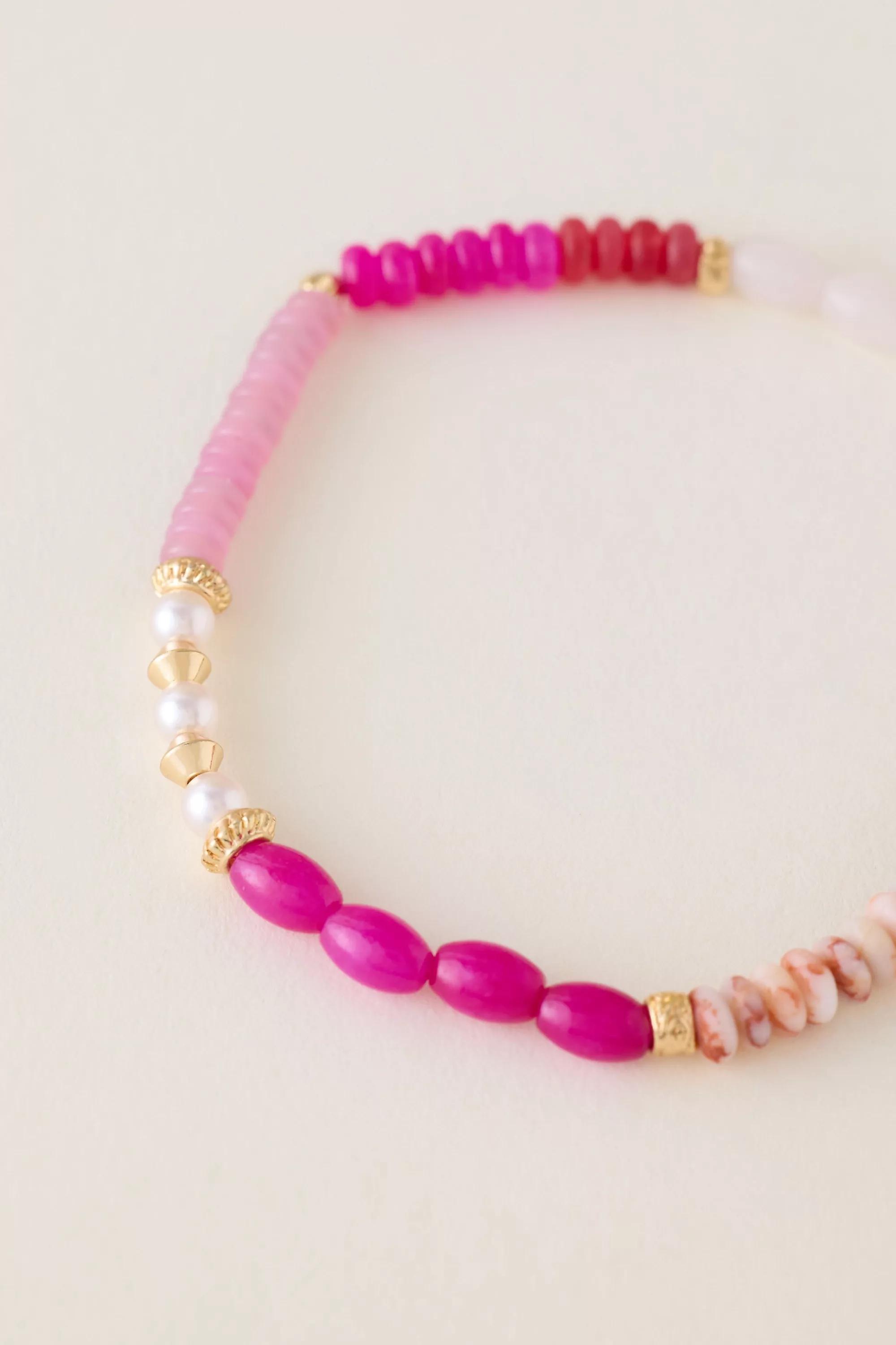 Beaded Stretch Bracelet, Pink, A501_0066, large image number 3