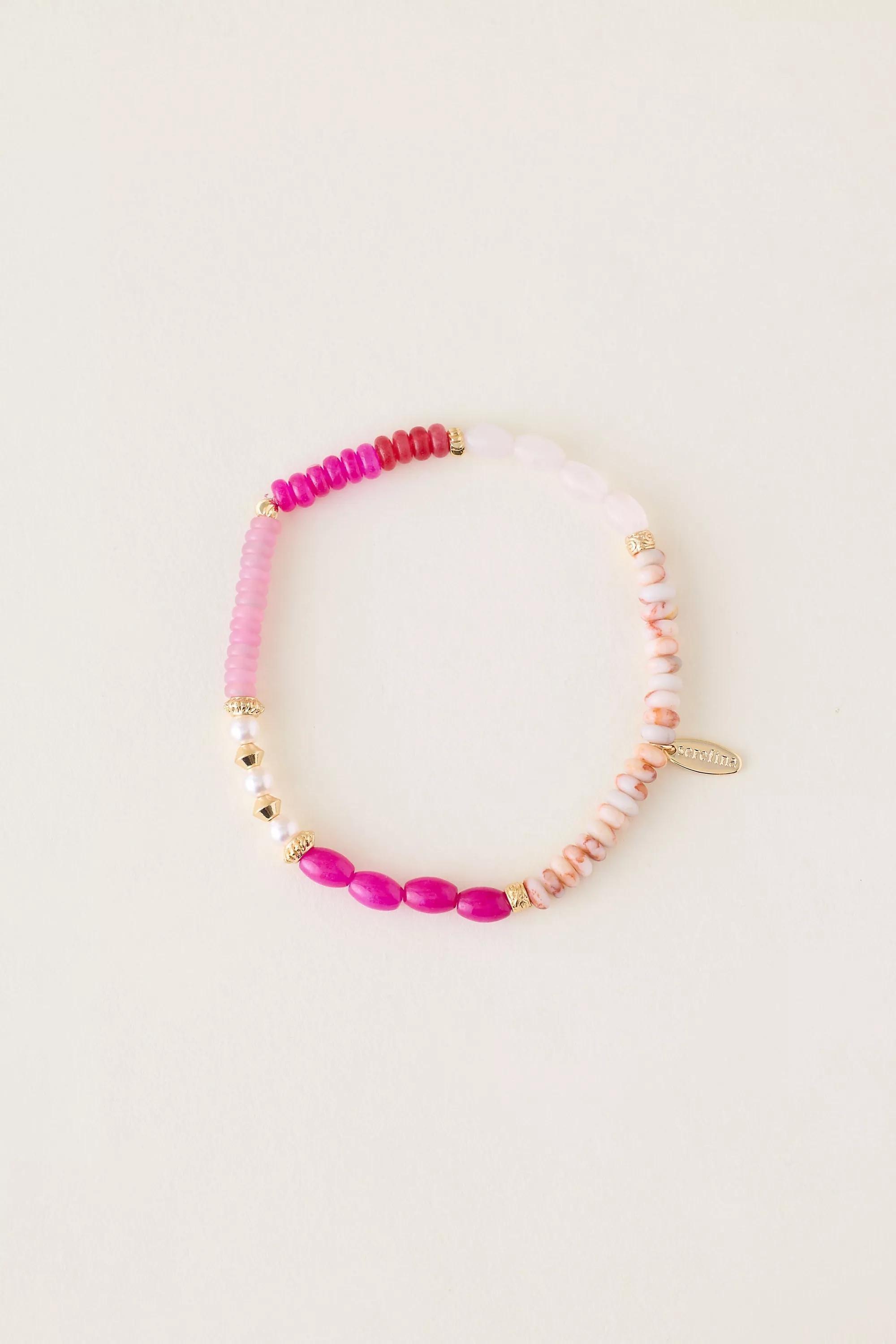 Beaded Stretch Bracelet, Pink, A501_0066, large image number 4