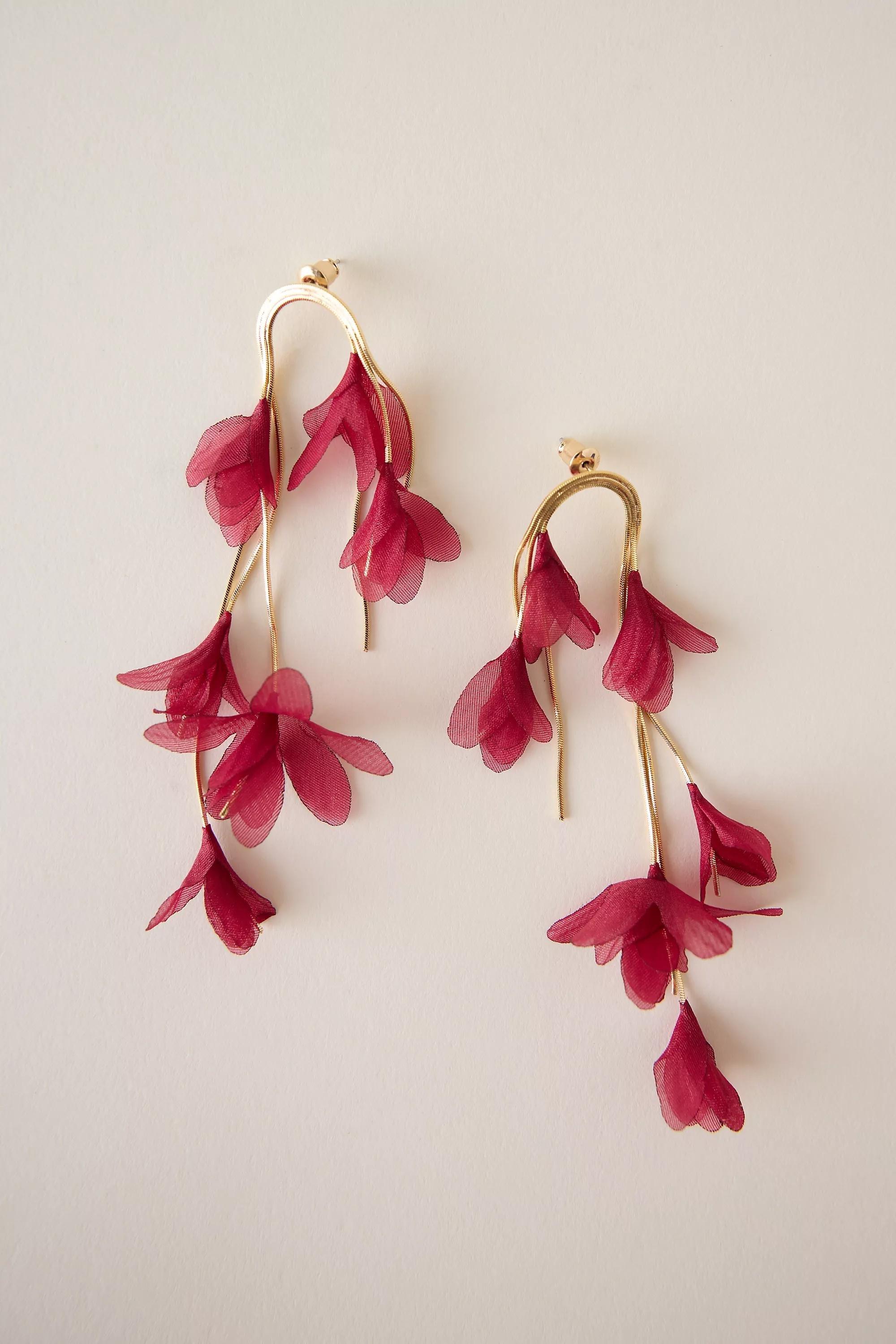 WINE Flutter Flower Drop Earrings, A501_0061, large image number 1