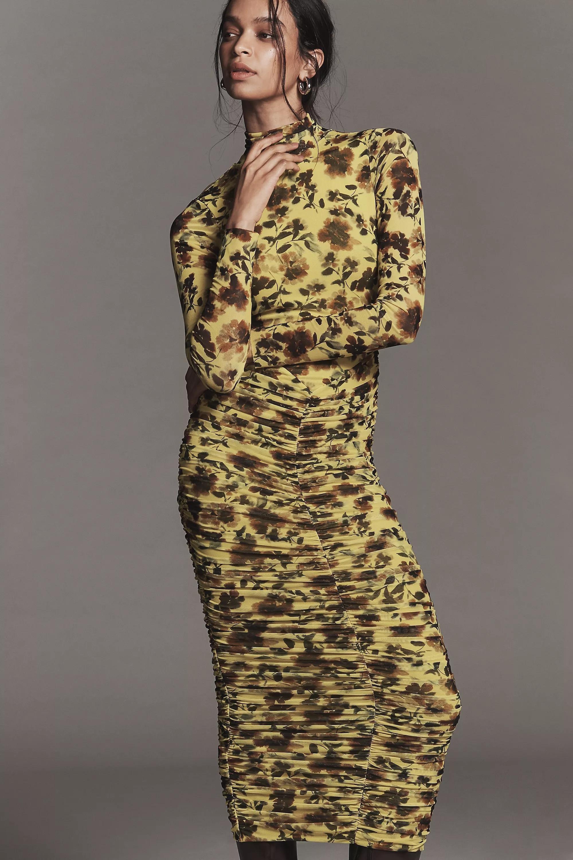 By Afrm Cruz Long-Sleeve Mock-Neck Maxi Dress, Yellow, A501_0079, large image number 0