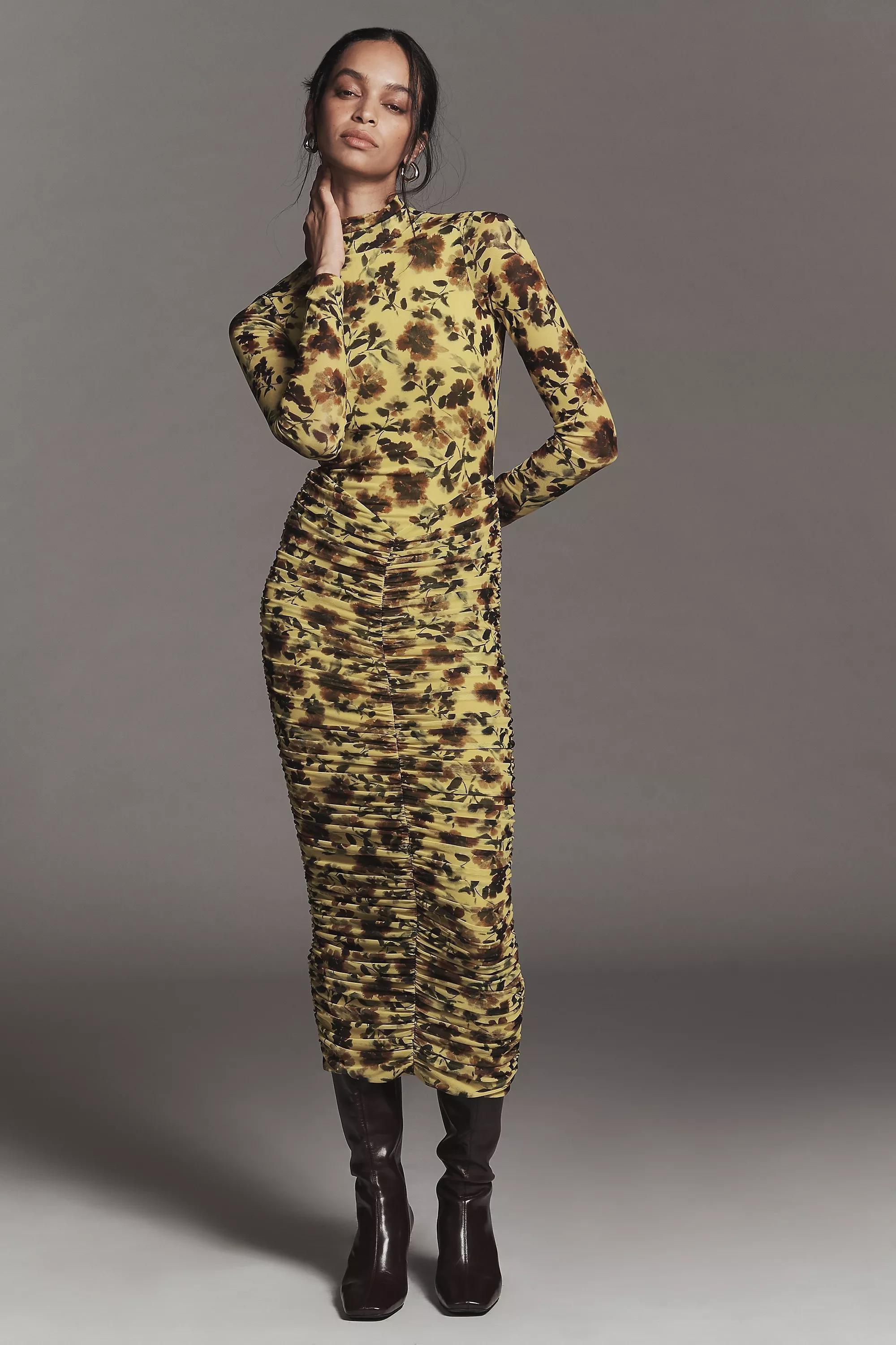 By Afrm Cruz Long-Sleeve Mock-Neck Maxi Dress, Yellow, A501_0079, large image number 3