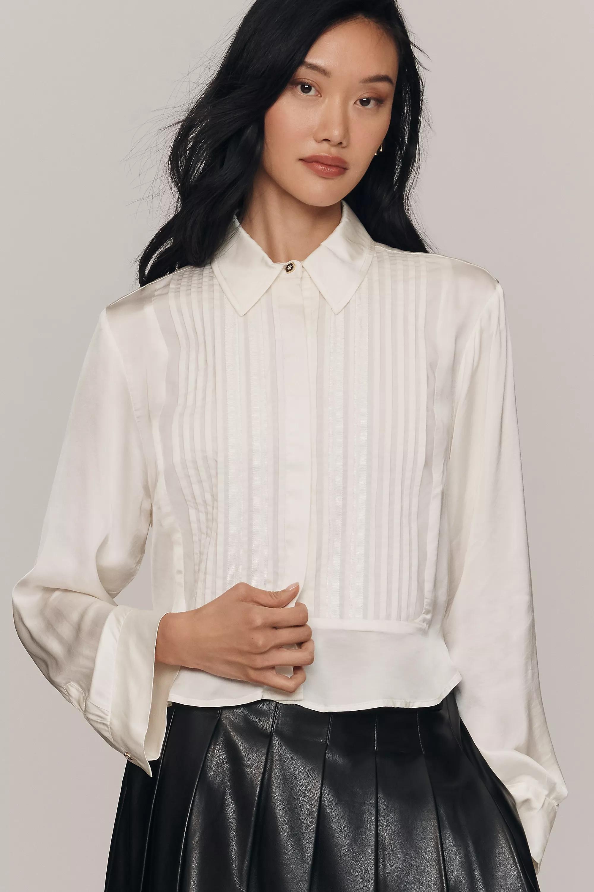Ivory Maeve Silky Crop Shirt, A501_0011, large image number 0