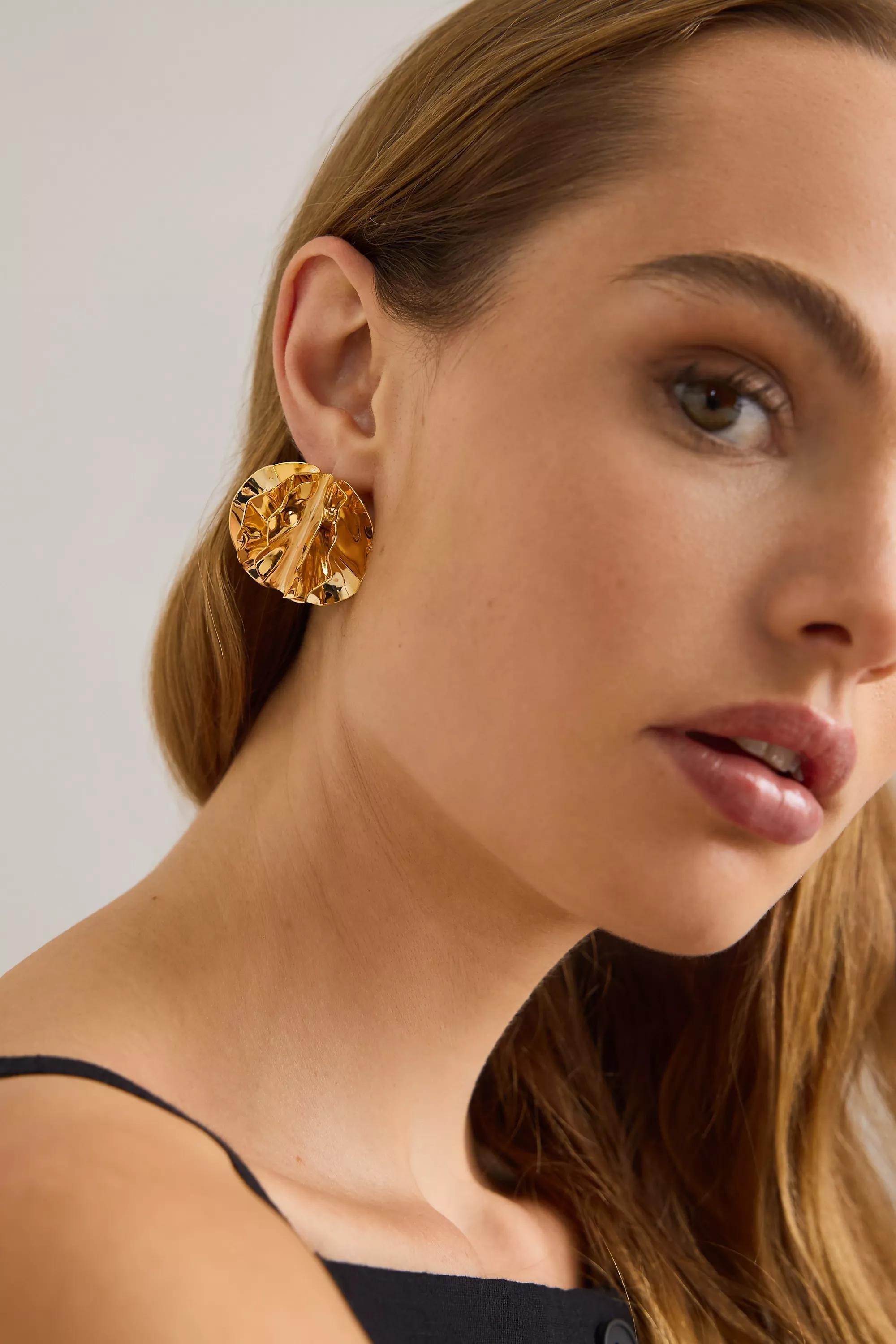 Scrunch Ball Post Earrings, Gold, A501_0070, large image number 0