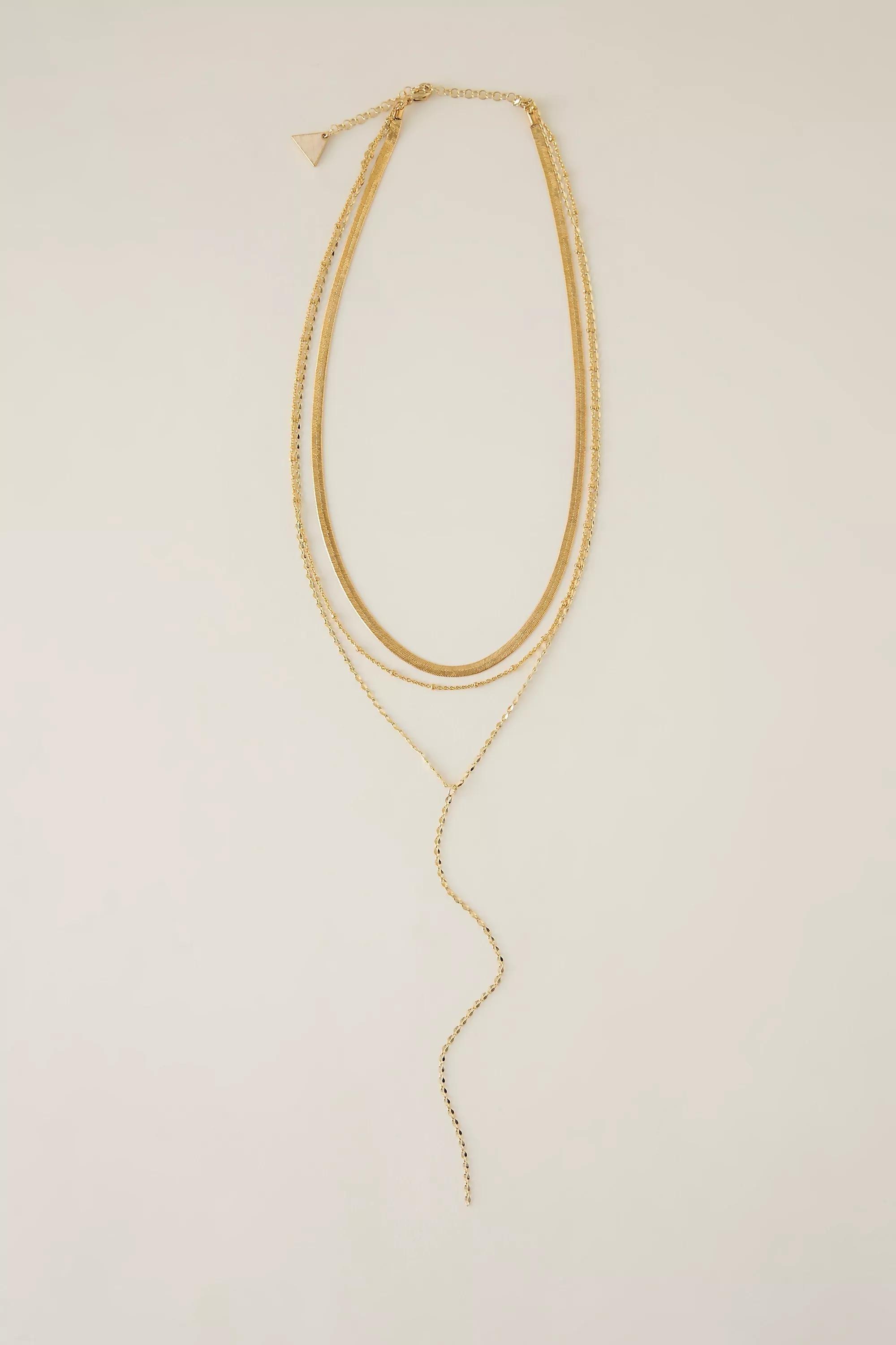 Gold-Plated Triple-Layer Lariat Necklace, A501_0070, large image number 0