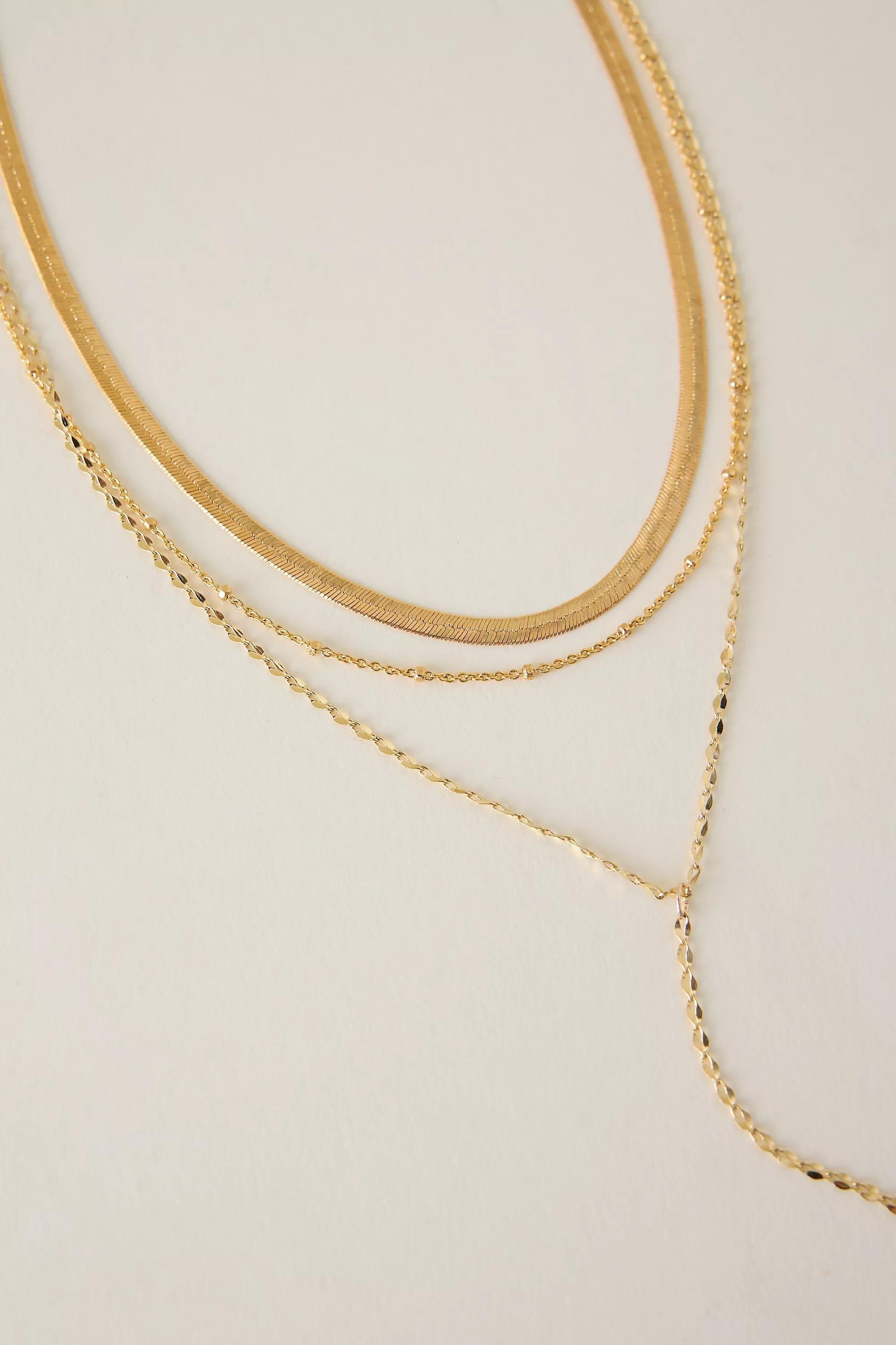 Gold-Plated Triple-Layer Lariat Necklace, A501_0070, large image number 2