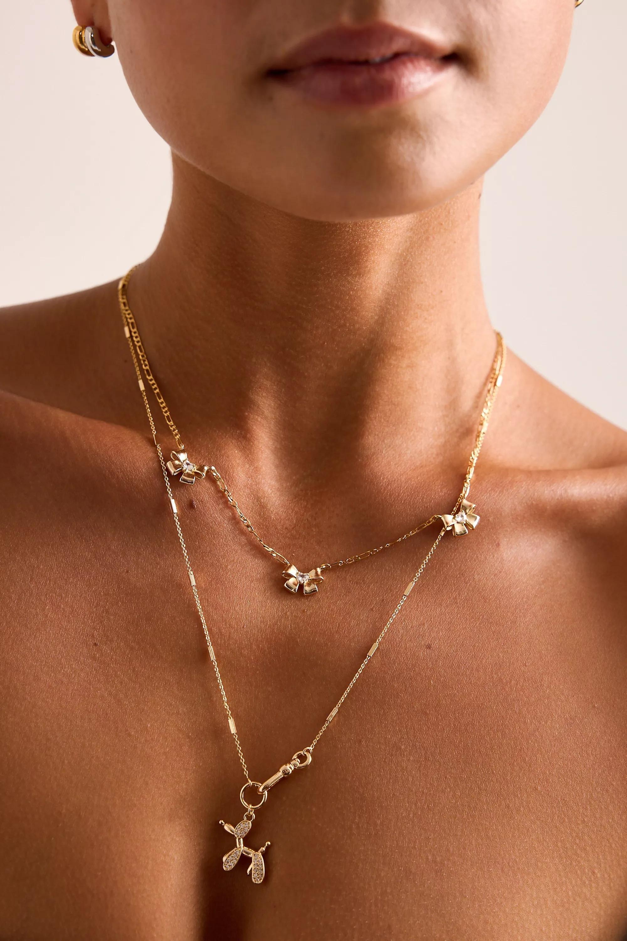 Gold-Plated Triple Bow Necklace, A501_0070, large image number 0