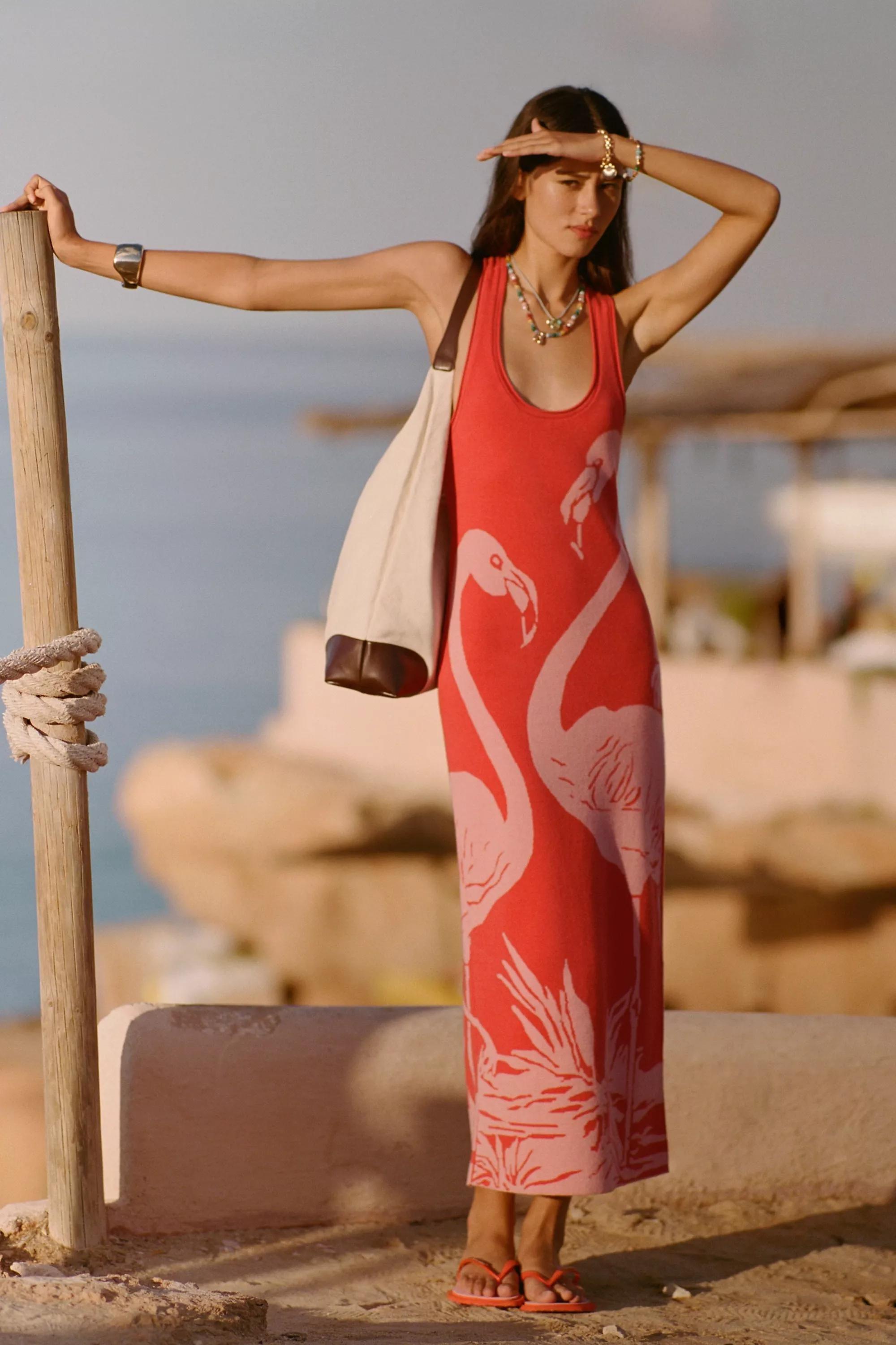 Pink Combo Celandine Flamingo Knit Midi Dress, A501_0266, large image number 0