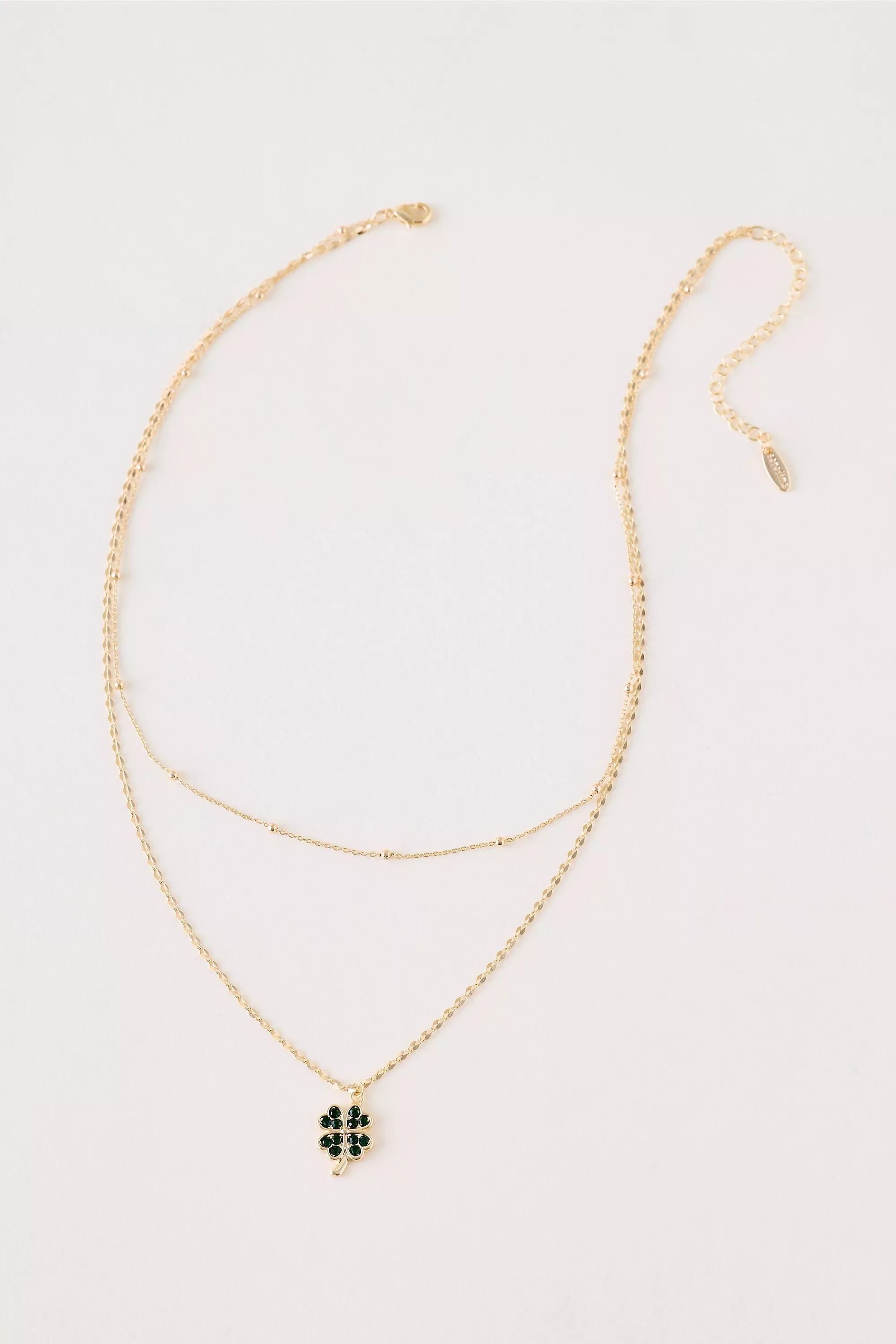 GOLD Layered Clover Pendant Necklace, A501_0070, medium