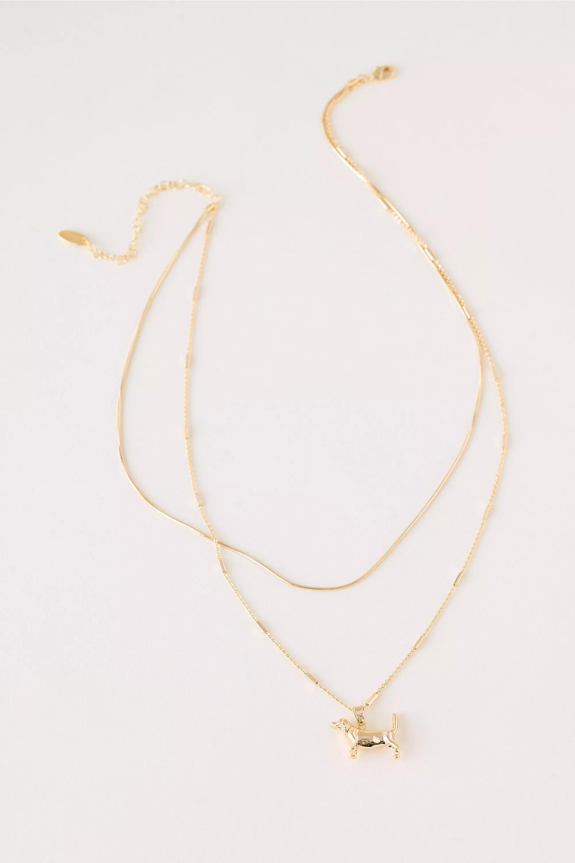 Double-Layered Dog Pendant Necklace, Gold, A501_0070, large image number 0