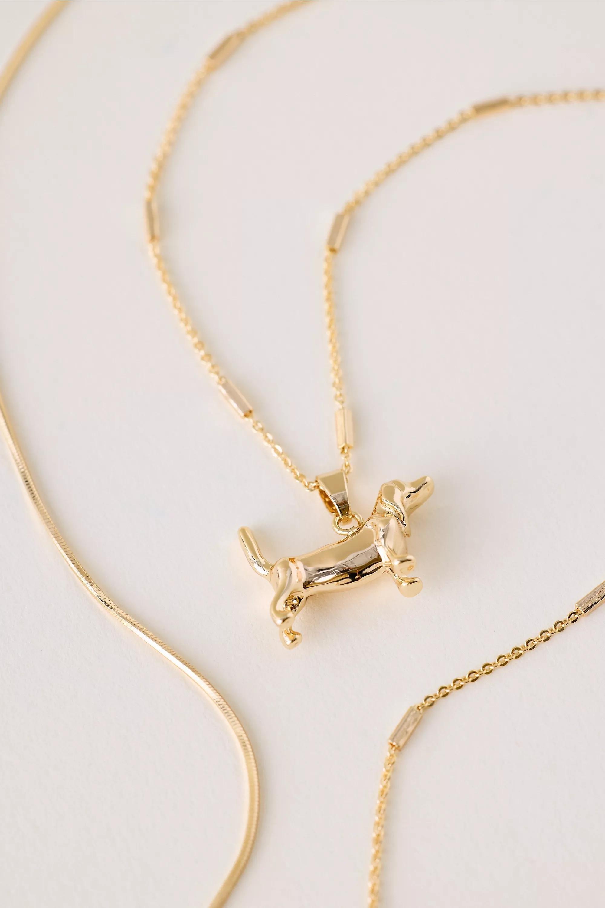 Double-Layered Dog Pendant Necklace, Gold, A501_0070, large image number 2