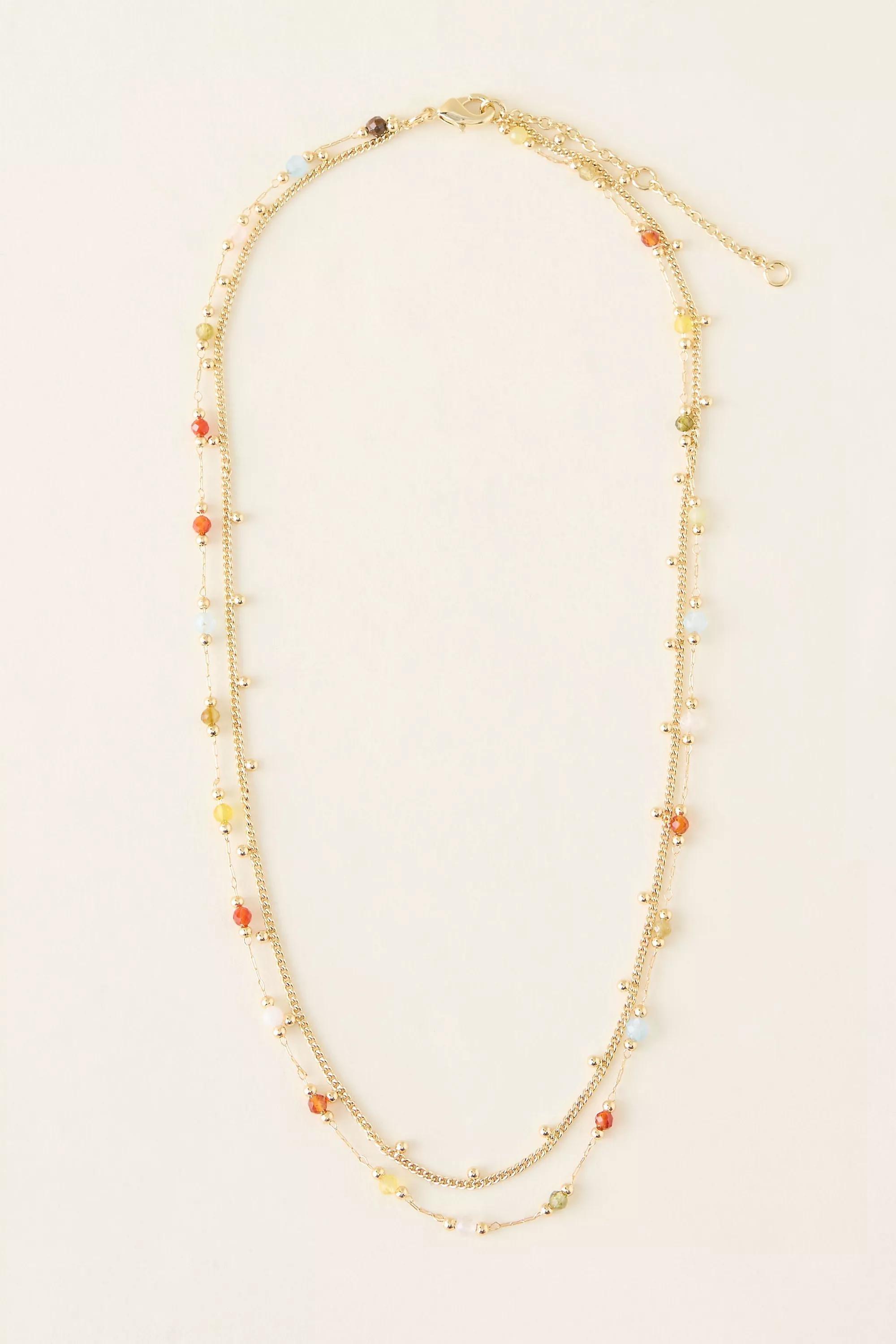 Delicate Beaded Layered Necklace, Yellow, Yellow, large image number 1
