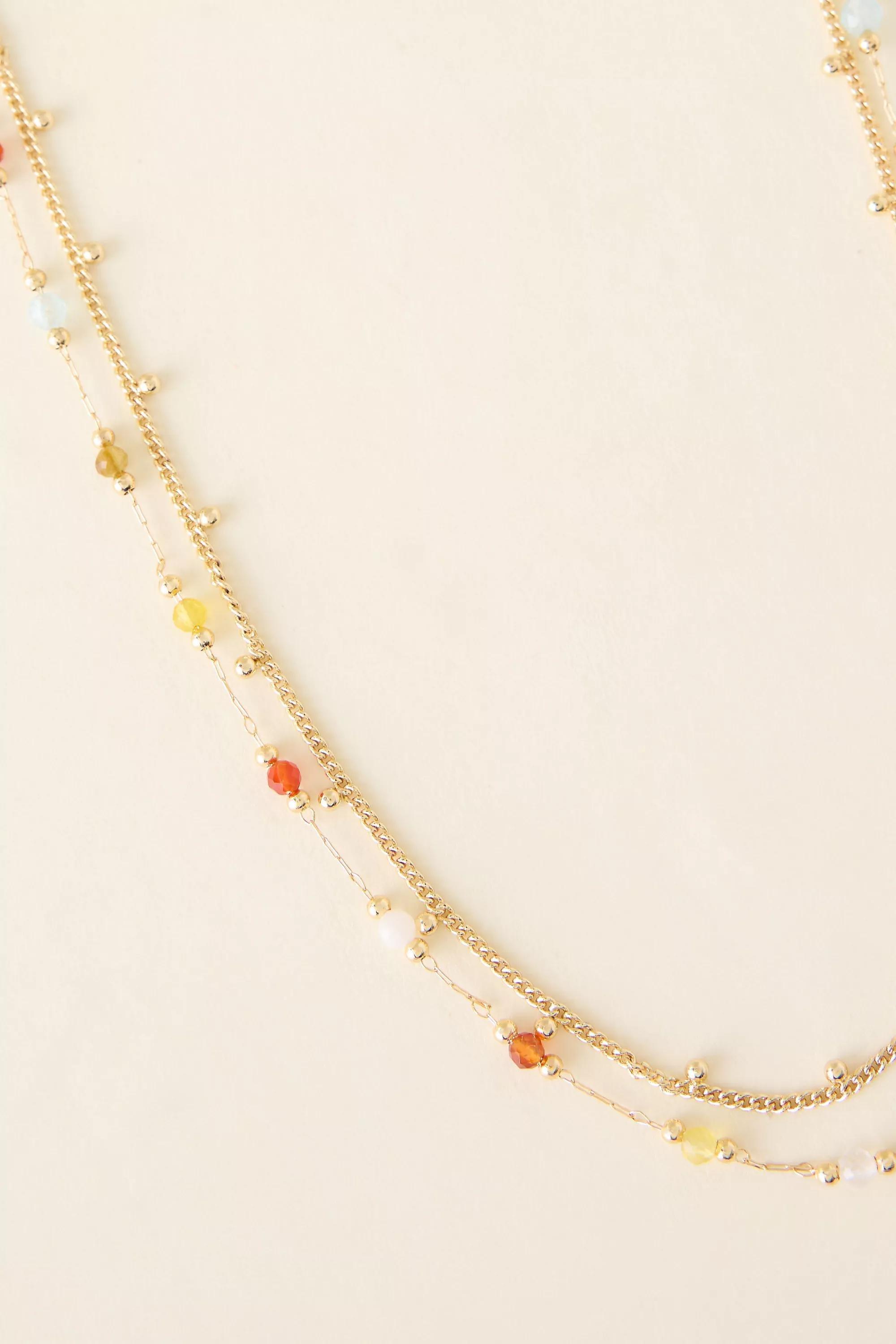 Delicate Beaded Layered Necklace, Yellow, Yellow, large image number 2