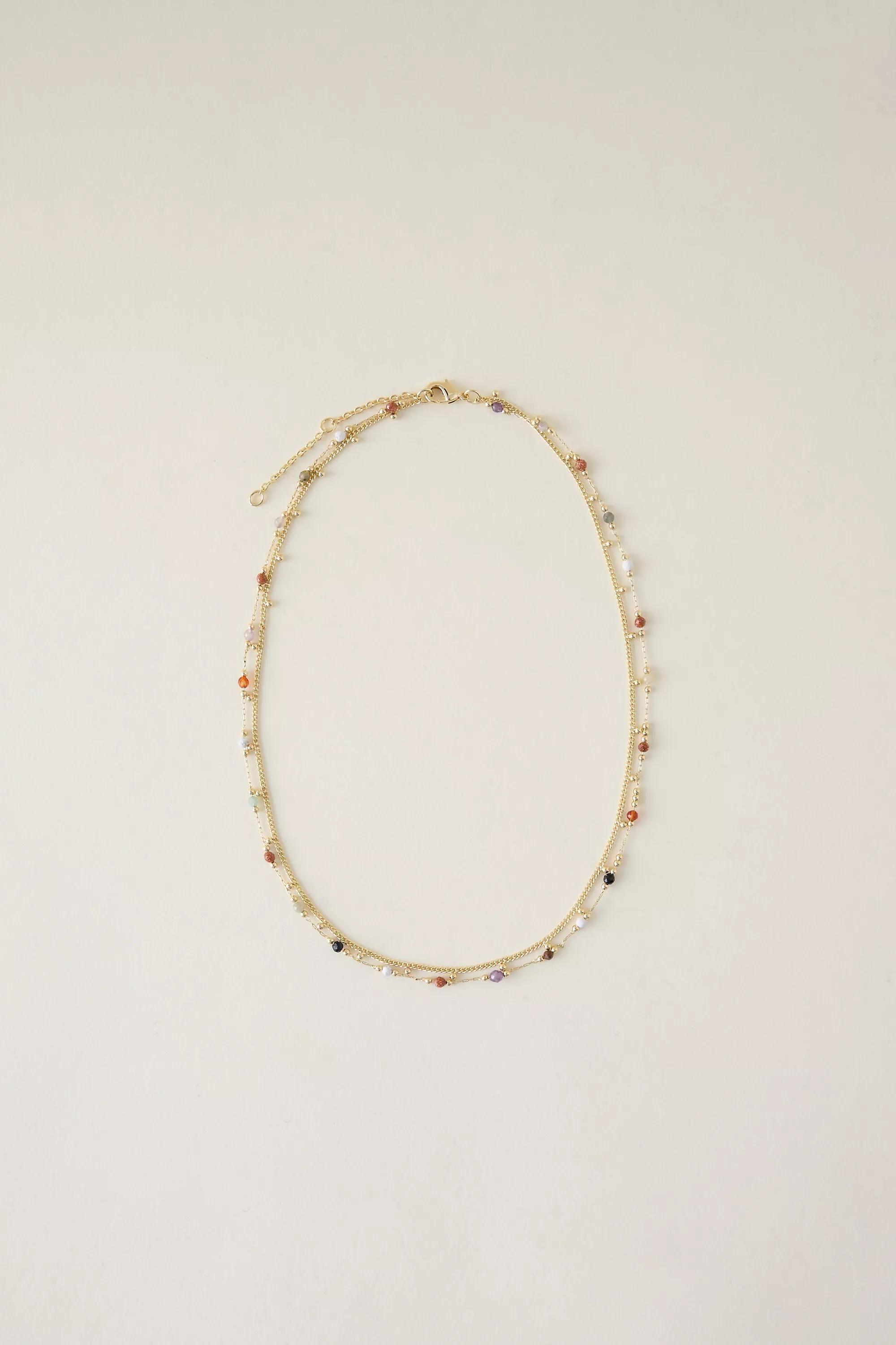 GOLD Delicate Beaded Layered Necklace, A501_0070, medium