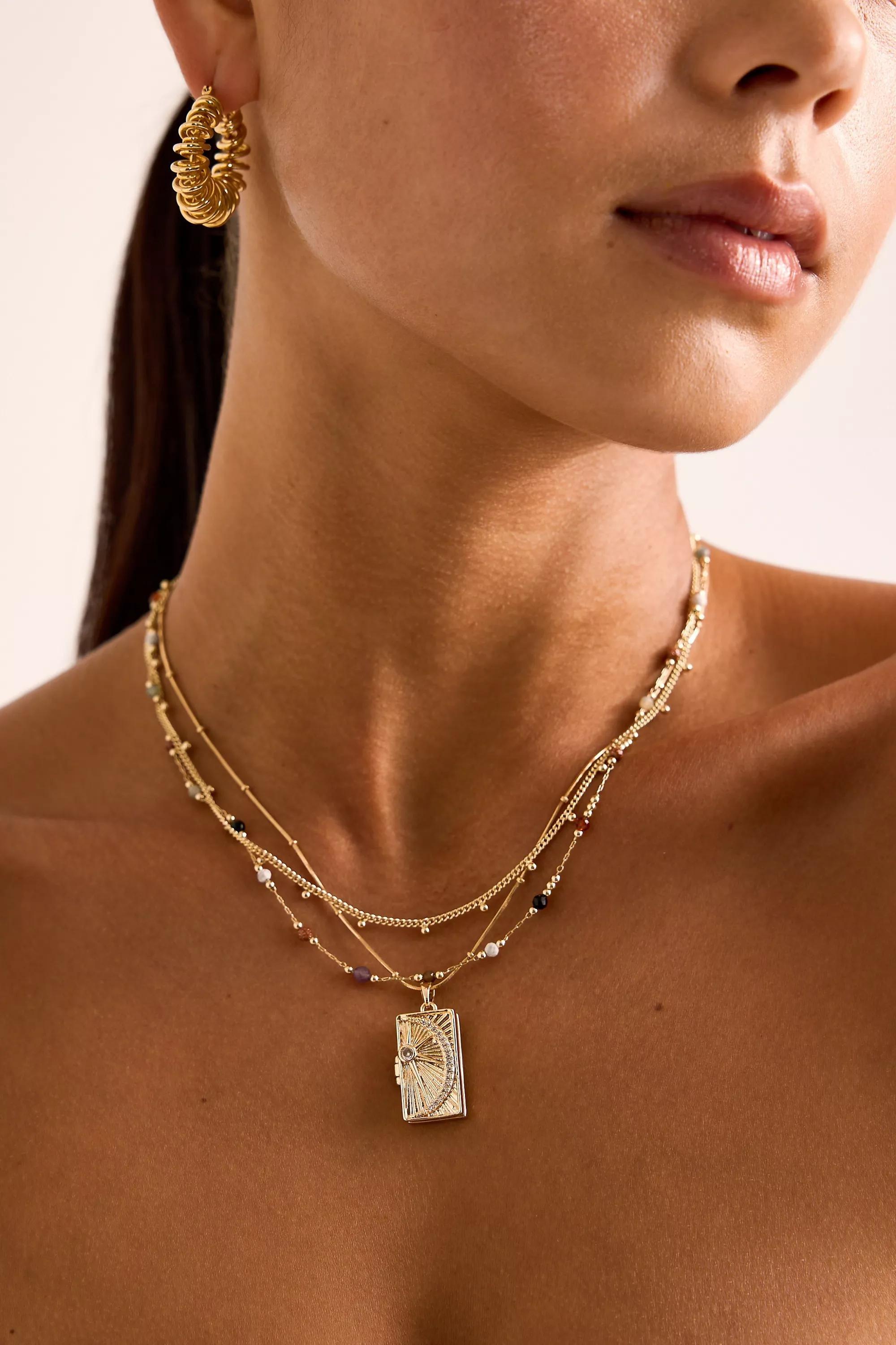 GOLD Delicate Beaded Layered Necklace, A501_0070, medium