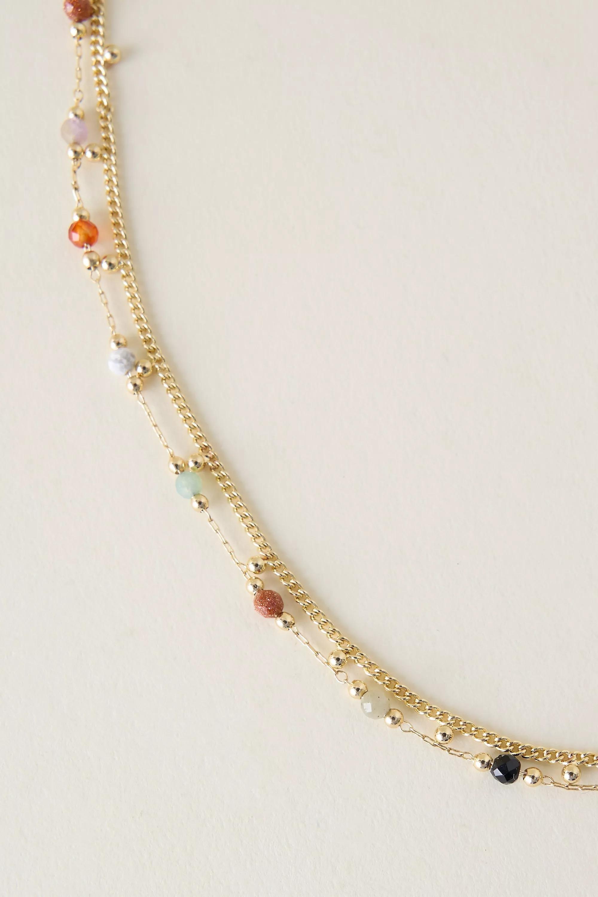 GOLD Delicate Beaded Layered Necklace, A501_0070, large image number 2