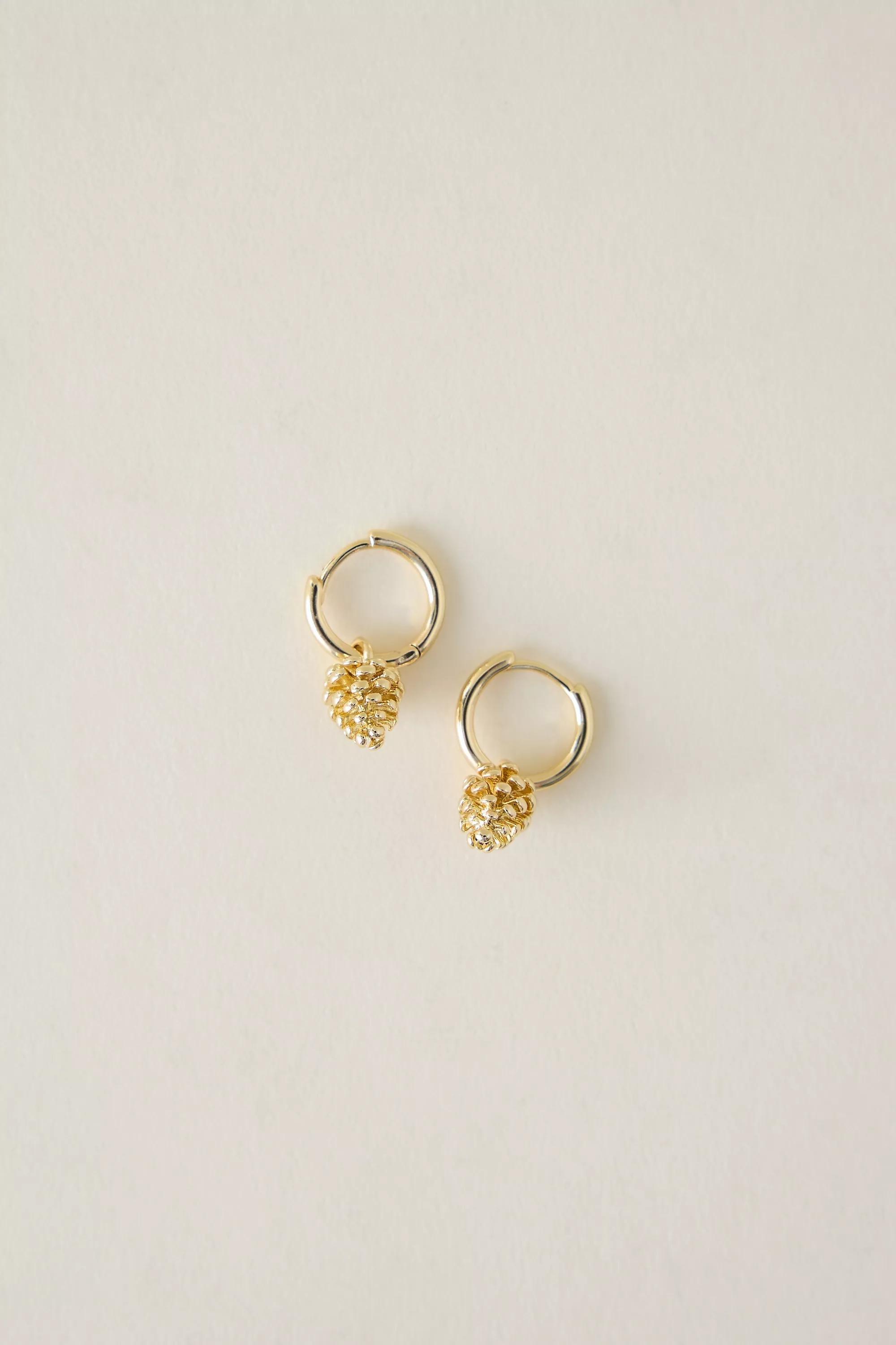 Pine Cone Huggie Hoop Earrings, Gold, A501_0070, medium