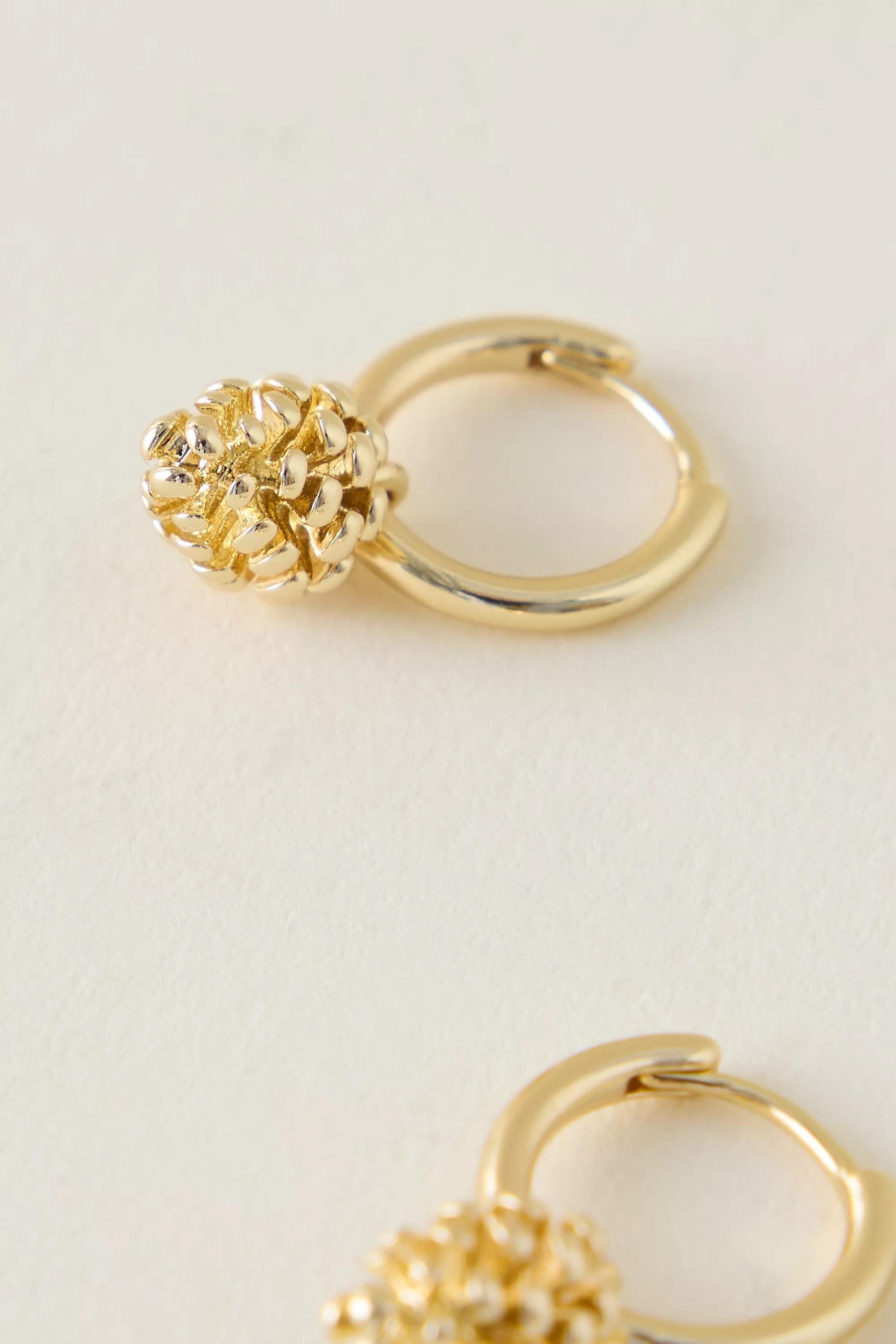 Pine Cone Huggie Hoop Earrings, Gold, A501_0070, large image number 1