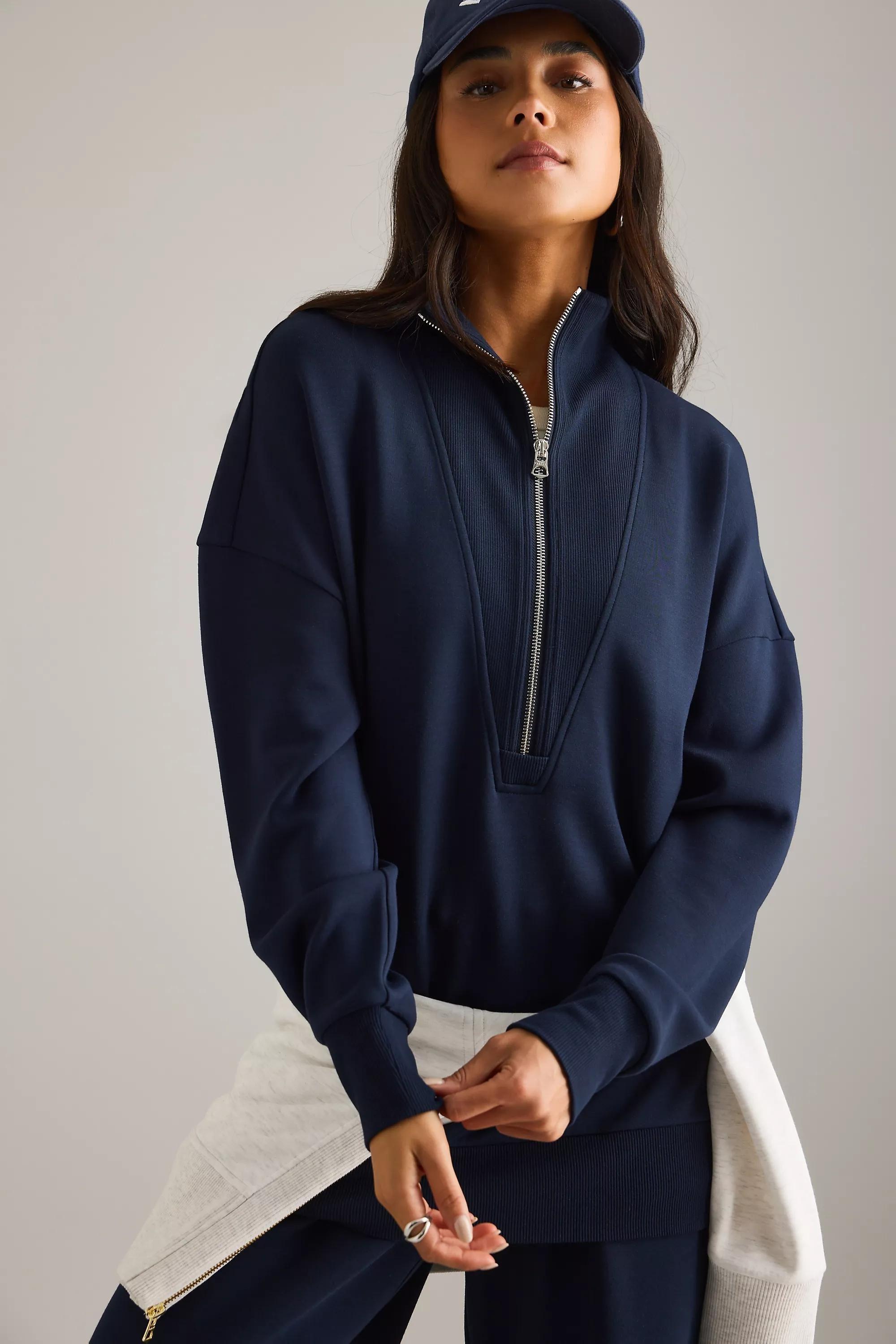 Varley Longline Zip Sweatshirt, Navy, A501_0041, large image number 0