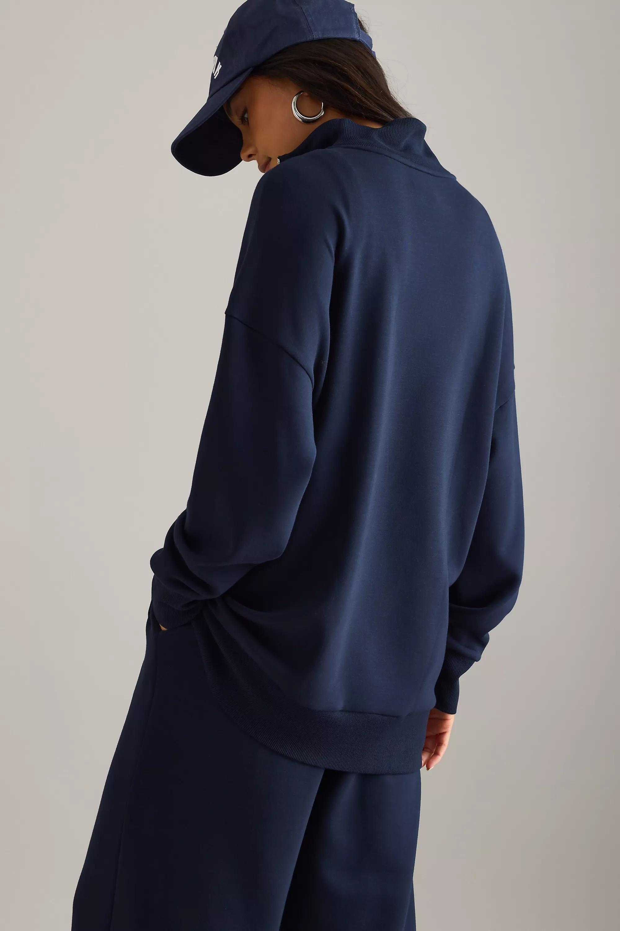 Varley Longline Zip Sweatshirt, Navy, A501_0041, large image number 2
