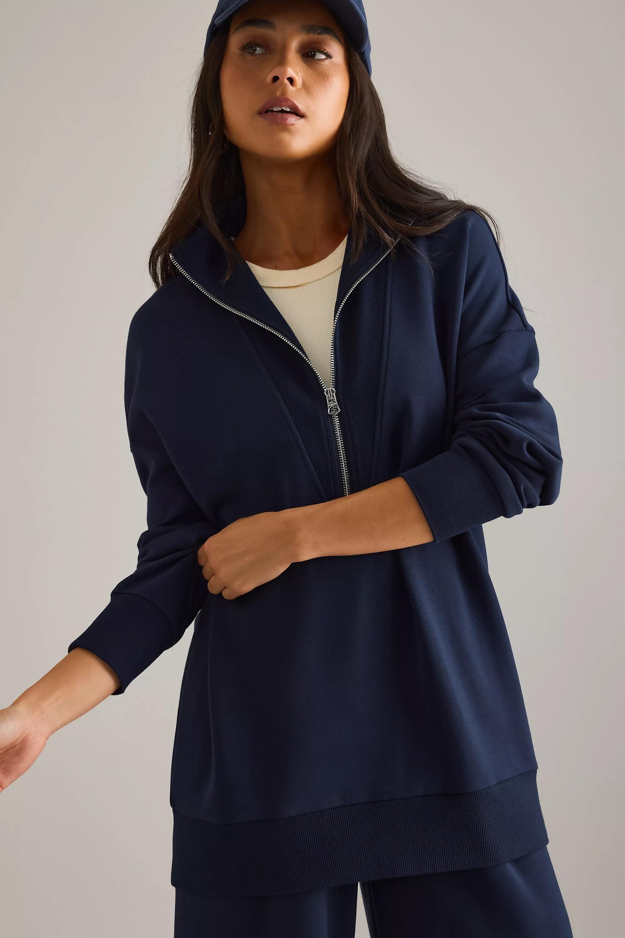 Varley Longline Zip Sweatshirt, Navy, A501_0041, large image number 3