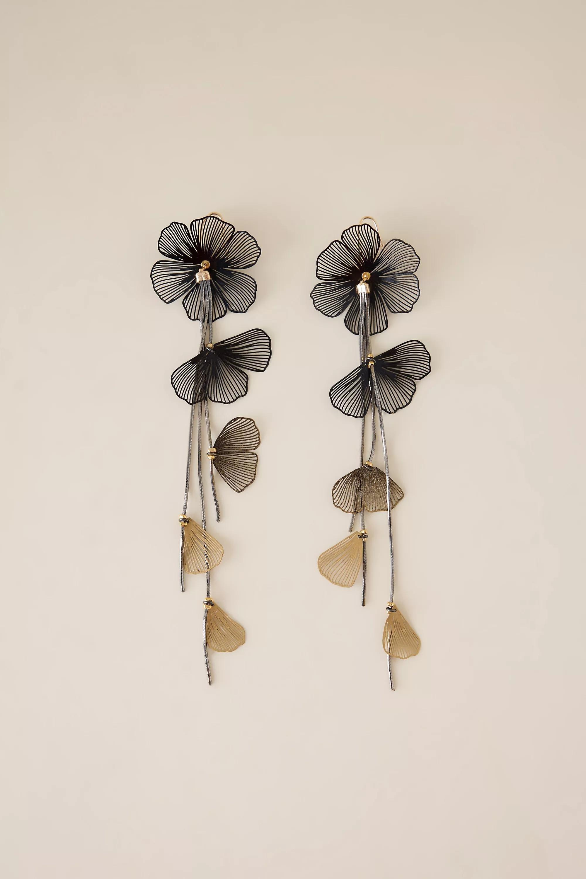 Nakamol Flower Drop Earrings, Black, A501_0001, medium